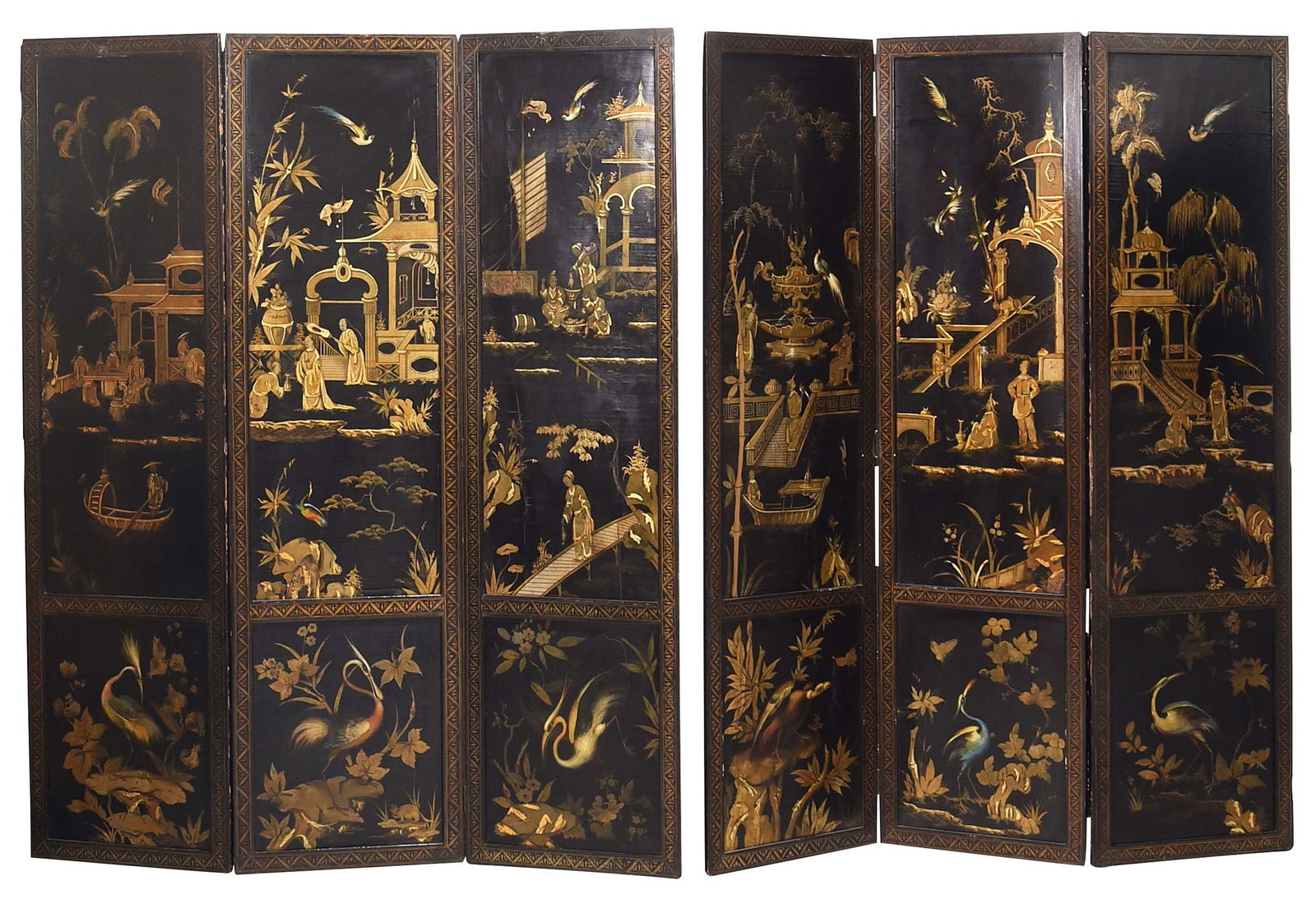 Chinese Black Lacquered Six Panel Floor Screen (1 of 9)
