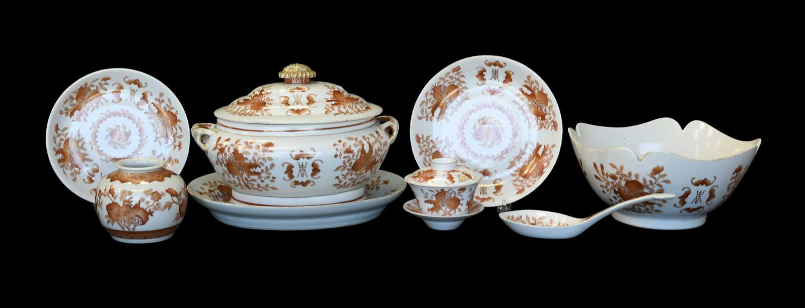 44 Pieces of Chinese Export Iron Red Bat and Peach Porcelain Service (1 of 11)