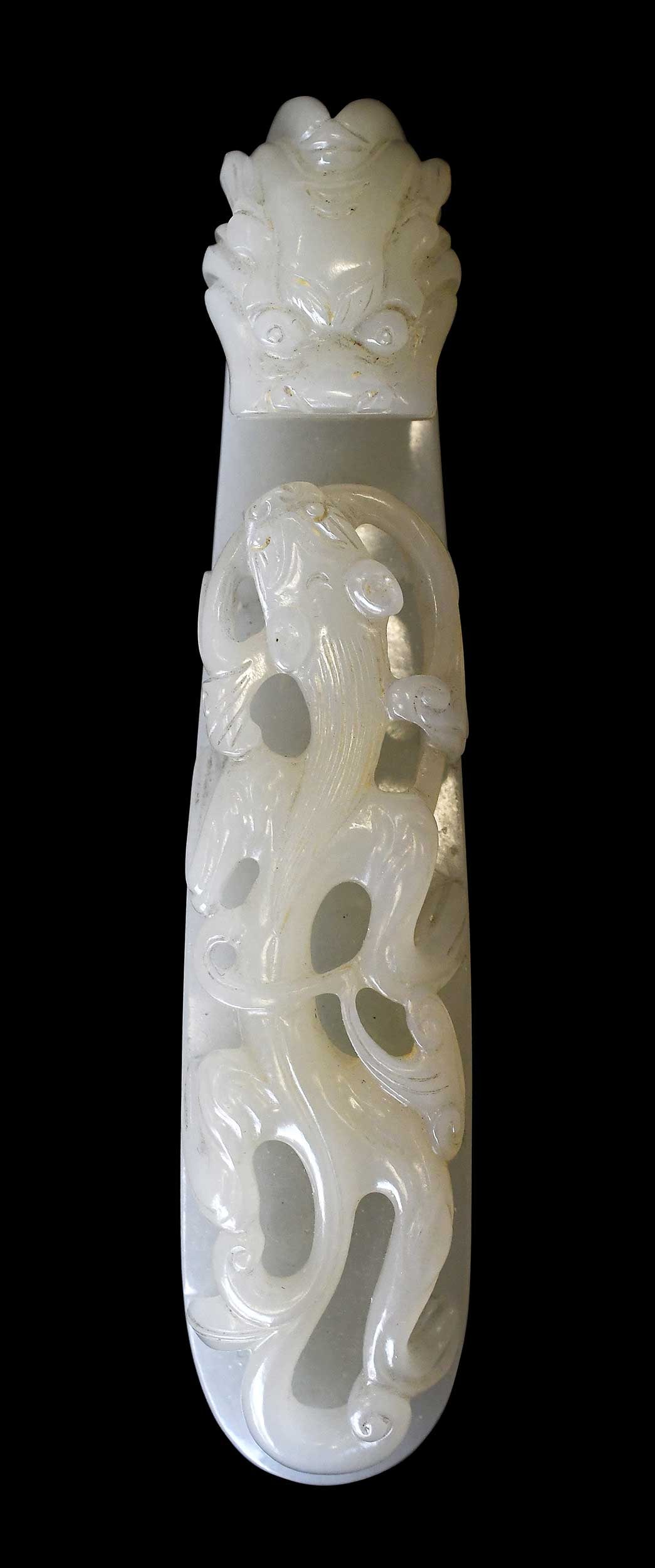 Large Chinese Carved Pale Green Jade Dragon and Chilong Belt Hook (1 of 7)