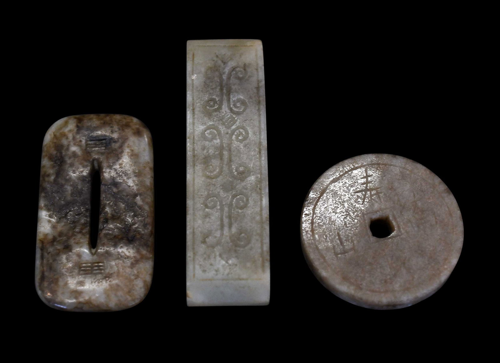 Three Chinese Carved Jade Accessories (1 of 7)