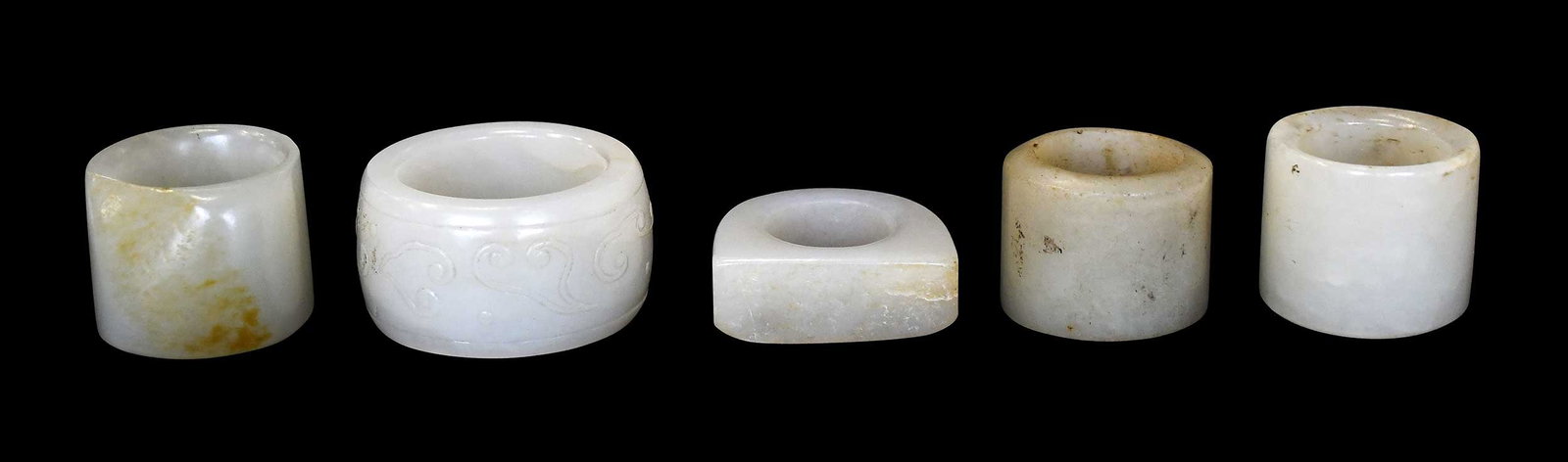 Five Chinese Carved Pale Green Jade Archer's Ring (1 of 7)