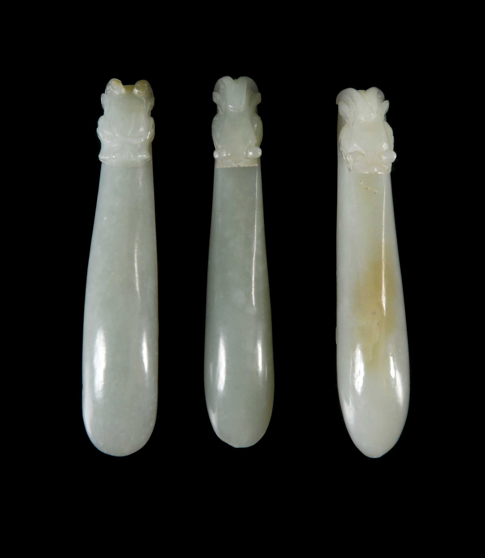 Three Chinese Carved Jade Dragon Belt Hooks (1 of 14)