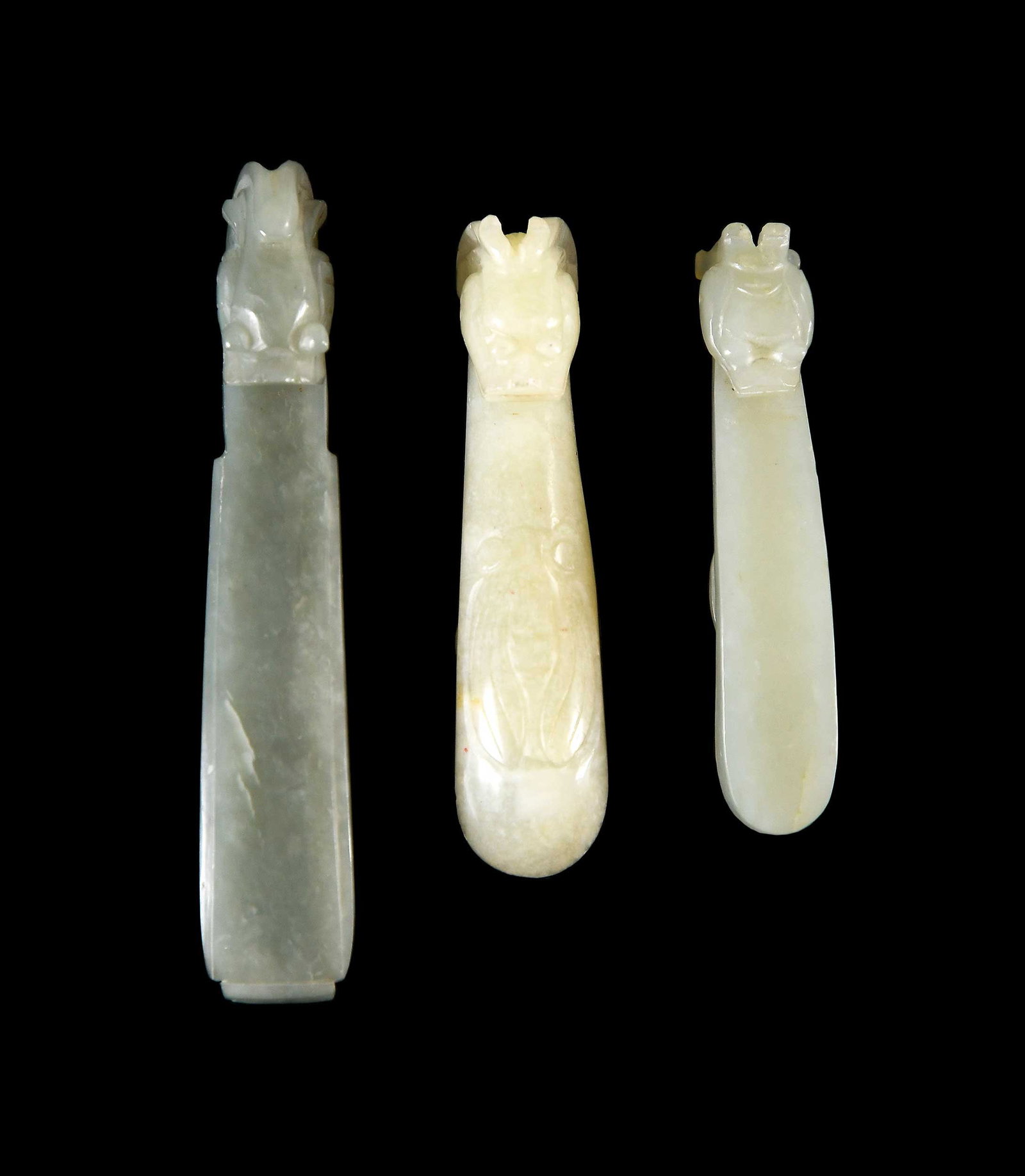 Three Chinese Carved Jade Dragon Belt Hooks (1 of 10)