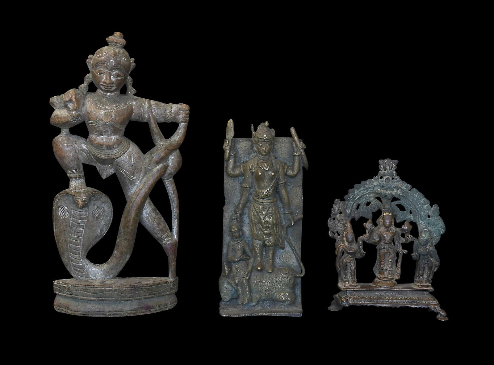 Three Indian Bronze and Wood Figural Groups (1 of 6)
