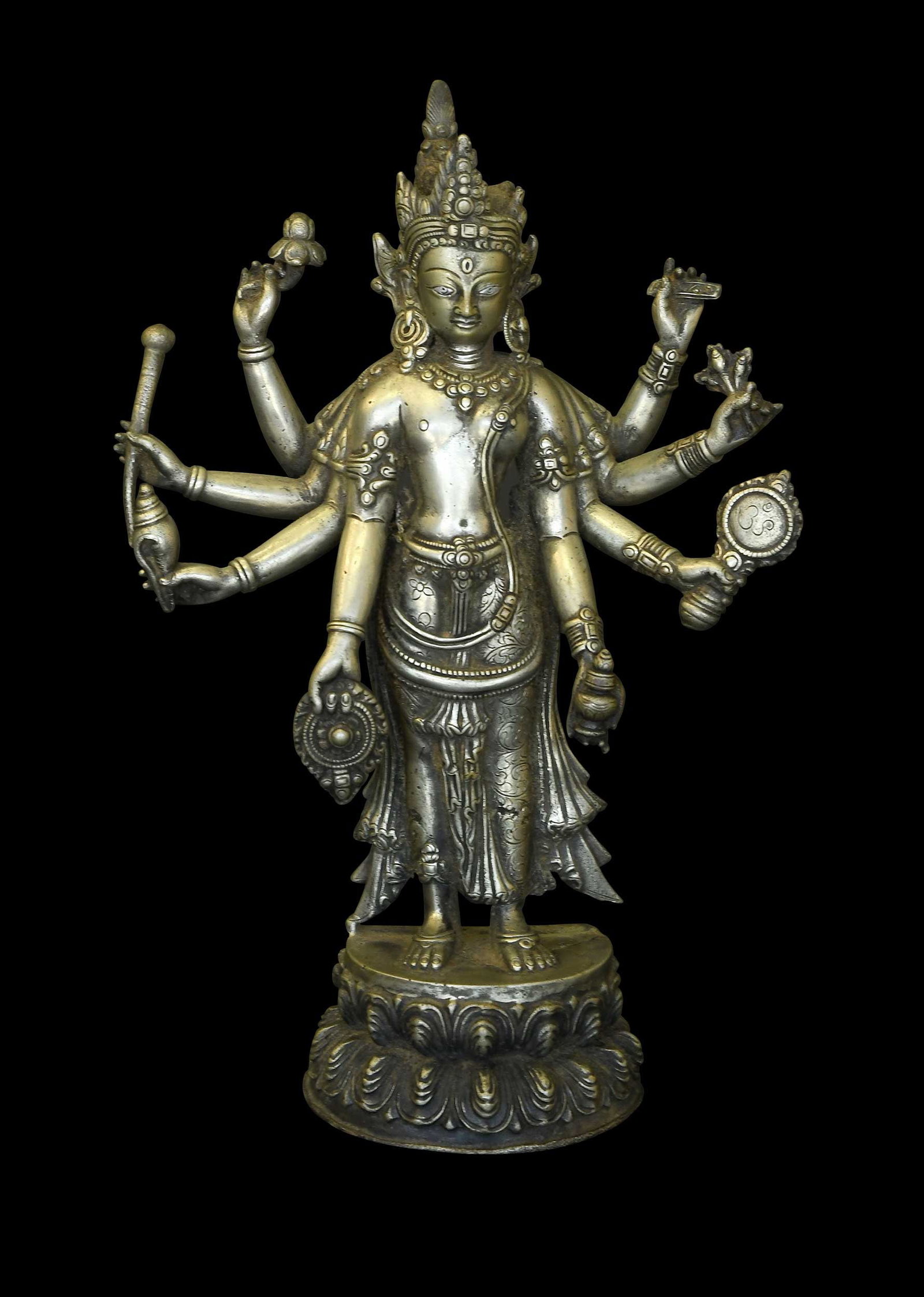 Nepalese White Metal Eight Armed Standing Vaikuntha Kamalaja Figure (1 of 7)