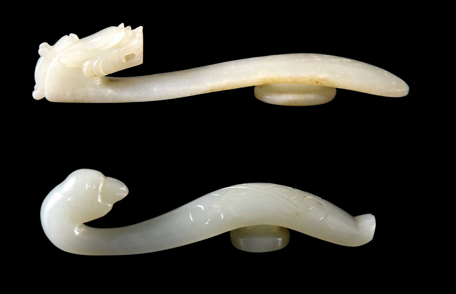 Two Chinese Carved Jade Belt Hooks, Swan and Dragon (1 of 6)