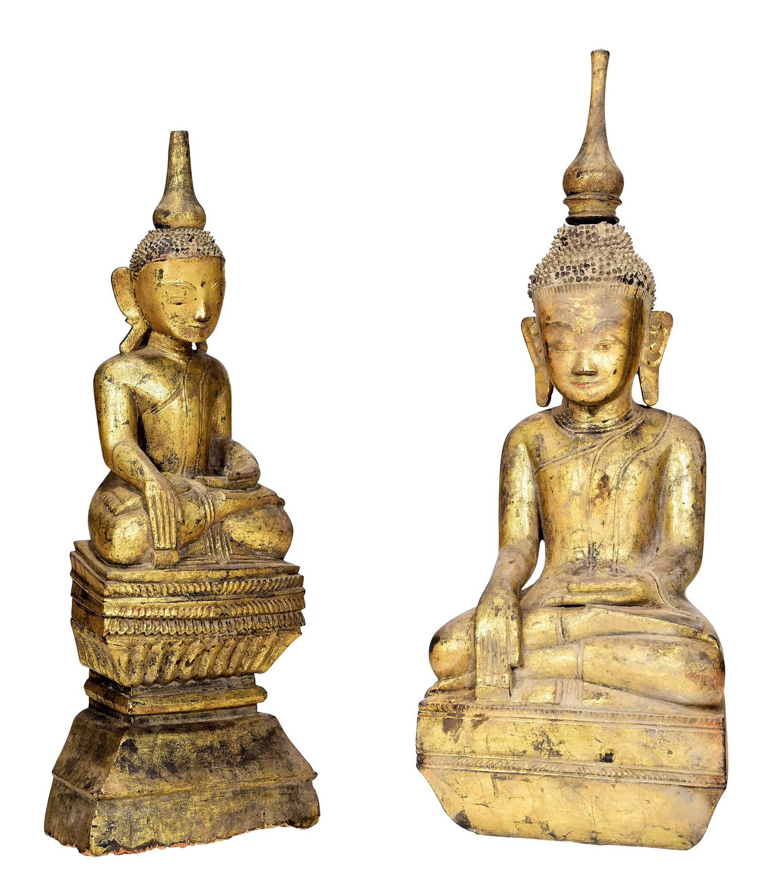 Two Burmese Carved Giltwood Seated Buddha Figures (1 of 6)