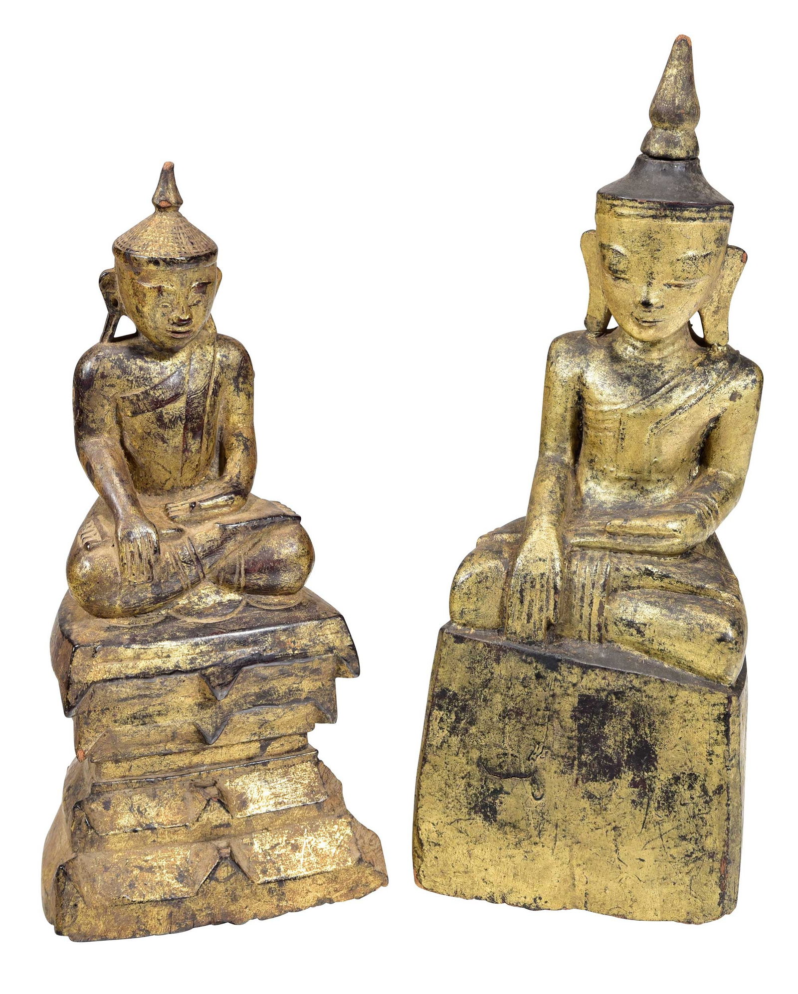 Two Southeast Asian Carved Giltwood Seated Buddhas (1 of 4)