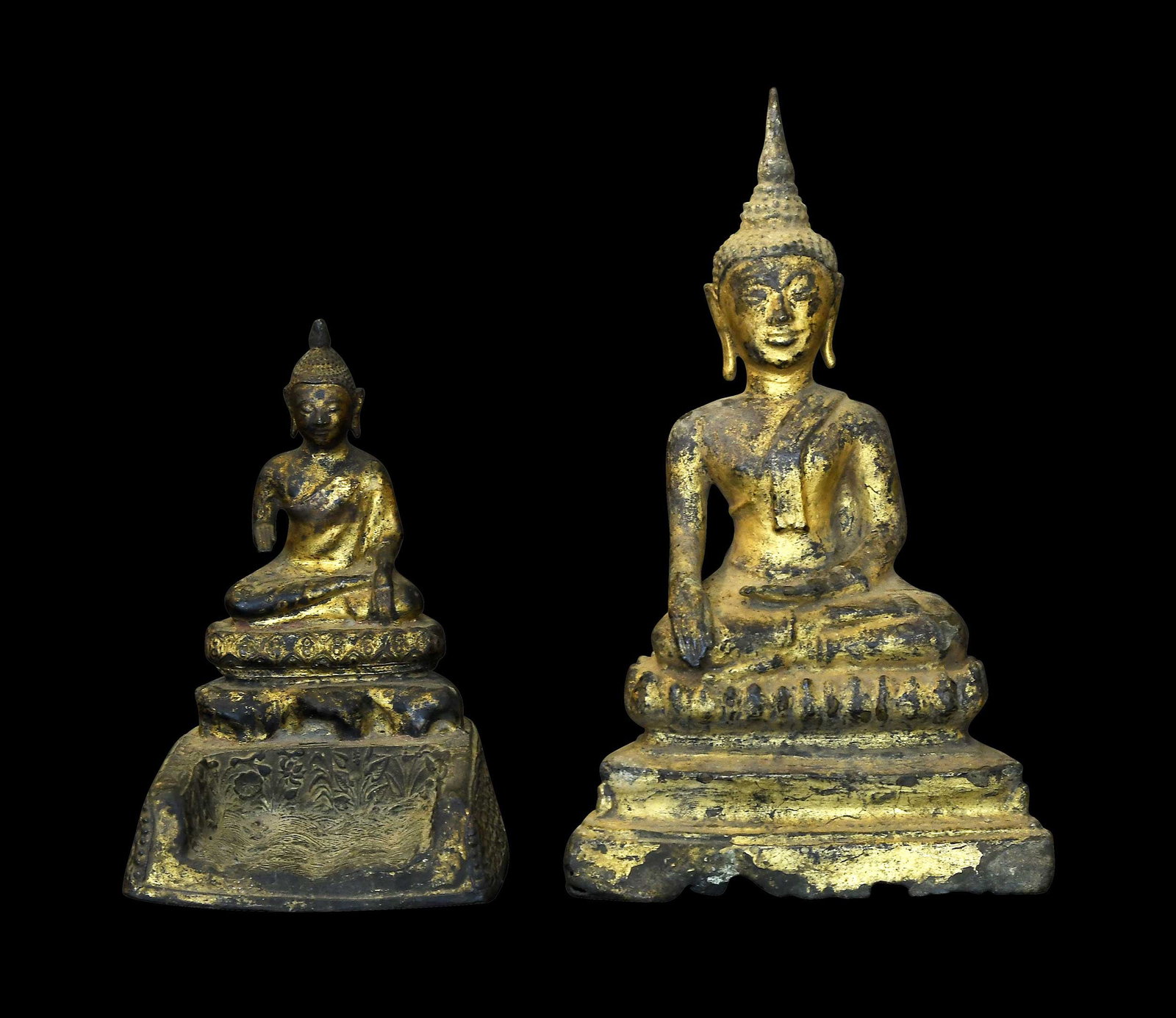 Two Thai Gilt Bronze Seated Buddha Figures (1 of 6)