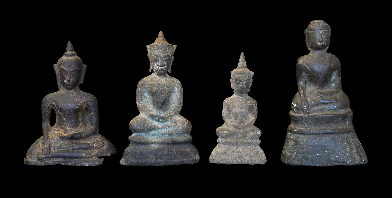 Four Miniature Thai Bronze Seated Buddha Figures (1 of 7)