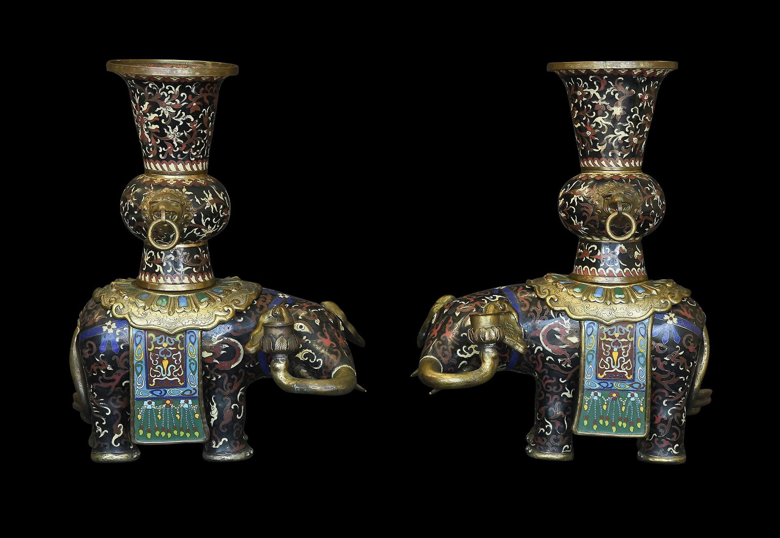 Pair of Chinese Cloisonne Elephant Candlesticks (1 of 10)