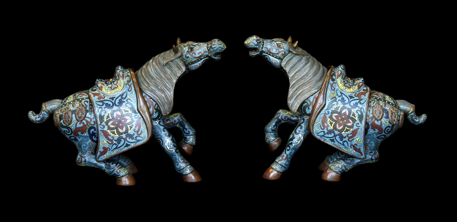 Pair of Chinese Cloisonne Rearing Horses (1 of 7)