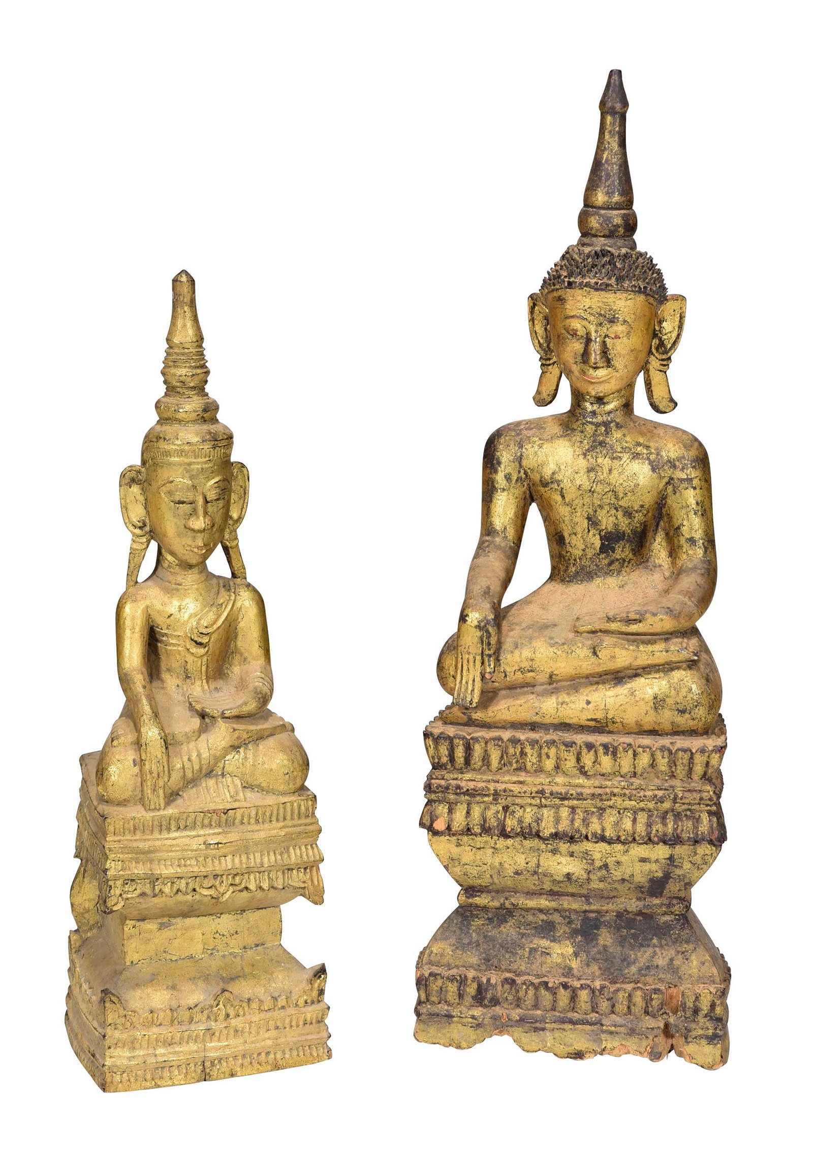 Two Southeast Asian Carved Giltwood Seated Buddhas (1 of 5)