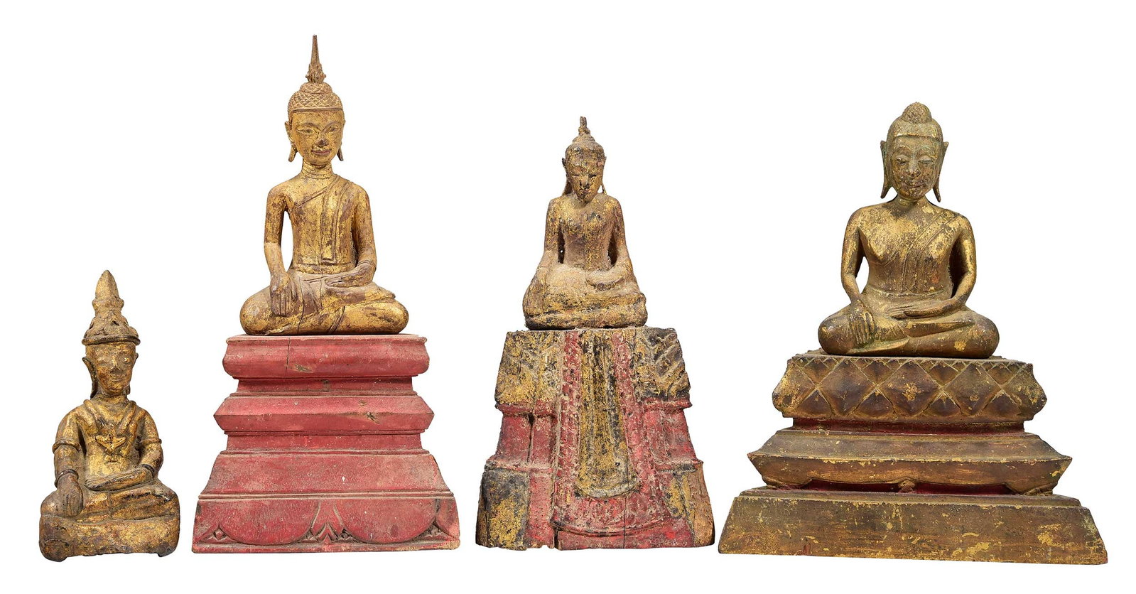 Four Small Southeast Asian Carved and Giltwood Seated Buddhas (1 of 5)