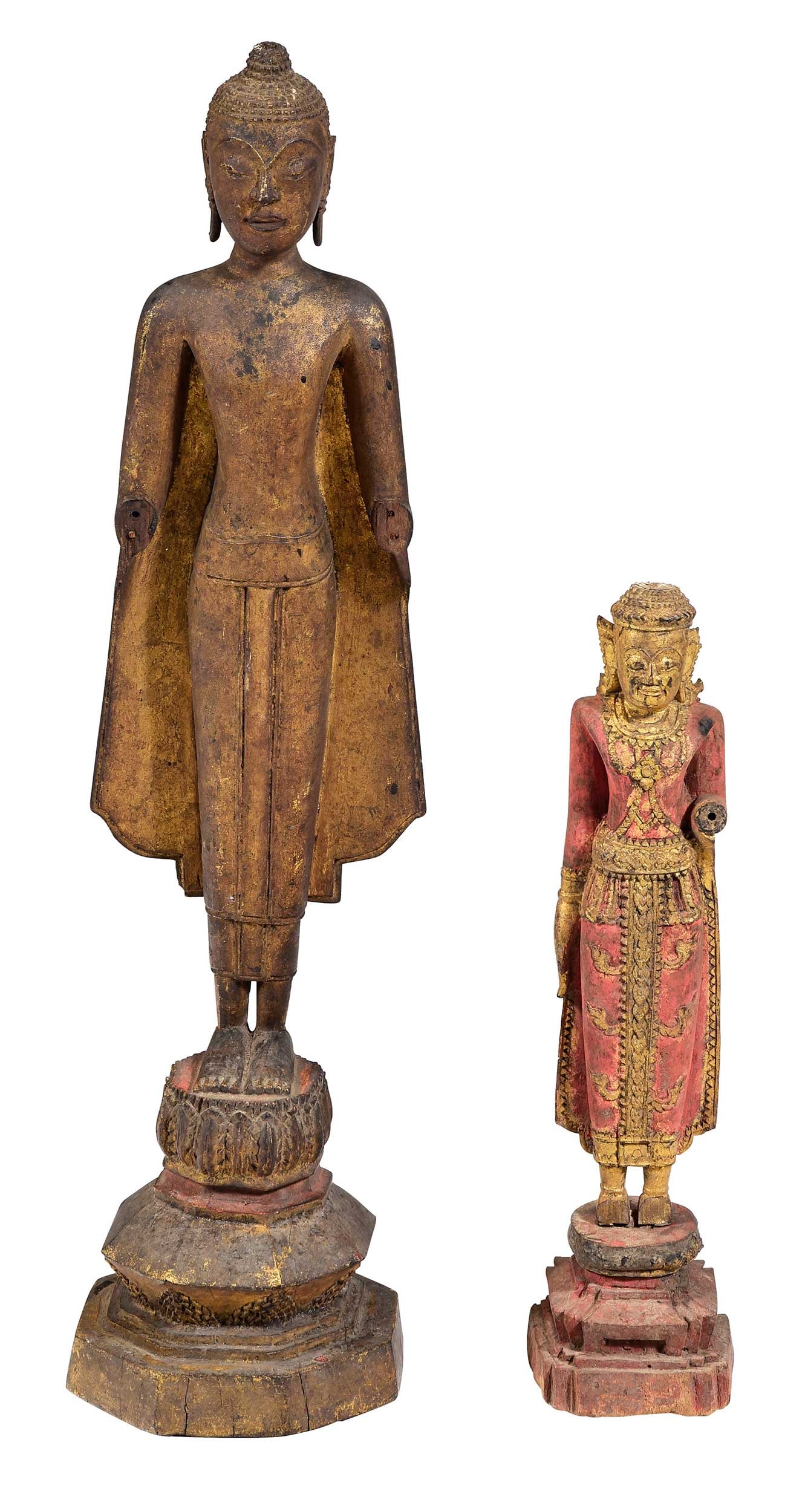 Two Southeast Asian Carved Giltwood Standing Buddhas (1 of 6)