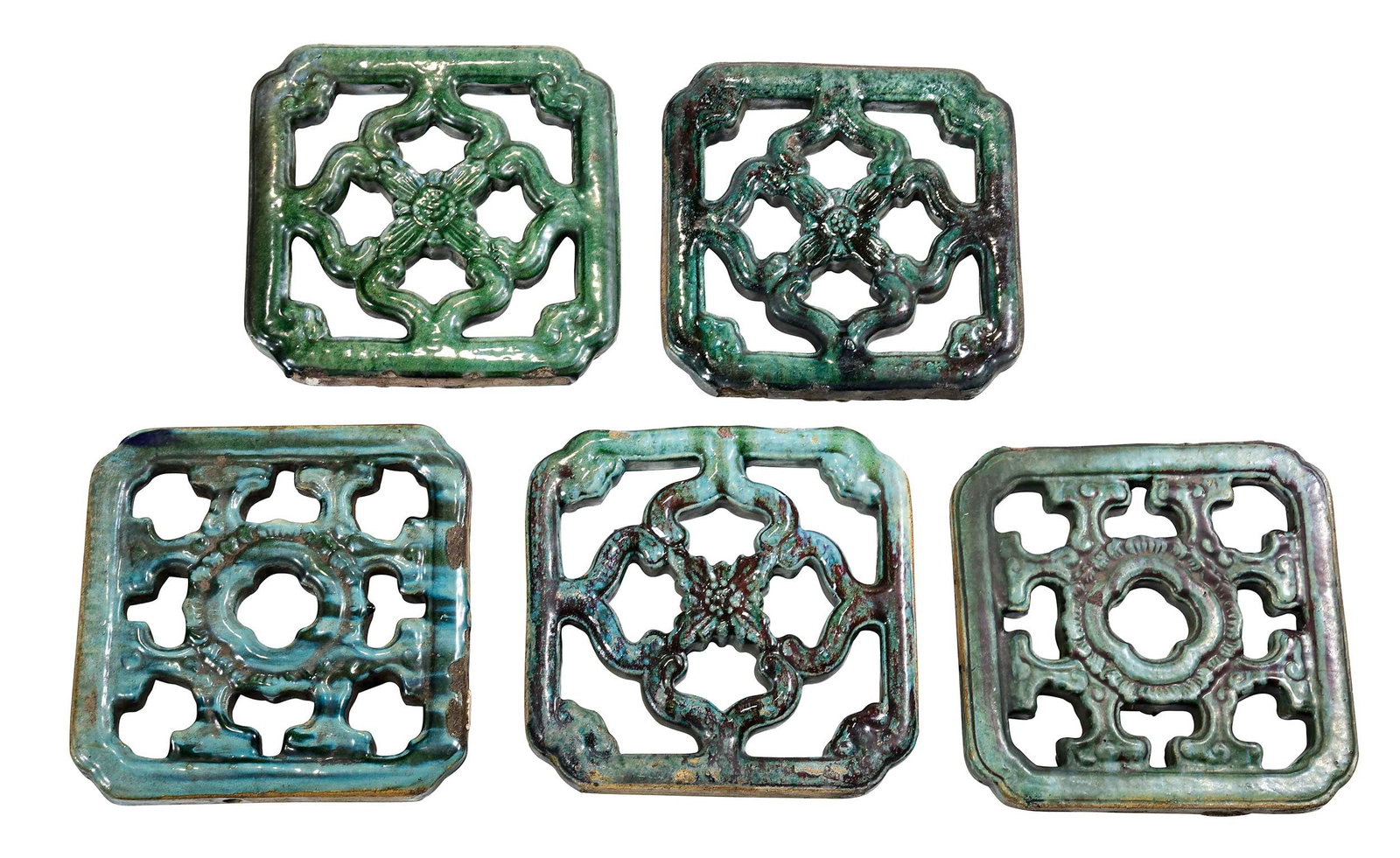 Five Asian Ceramic Pierced Breezeway/Window Tiles (1 of 6)