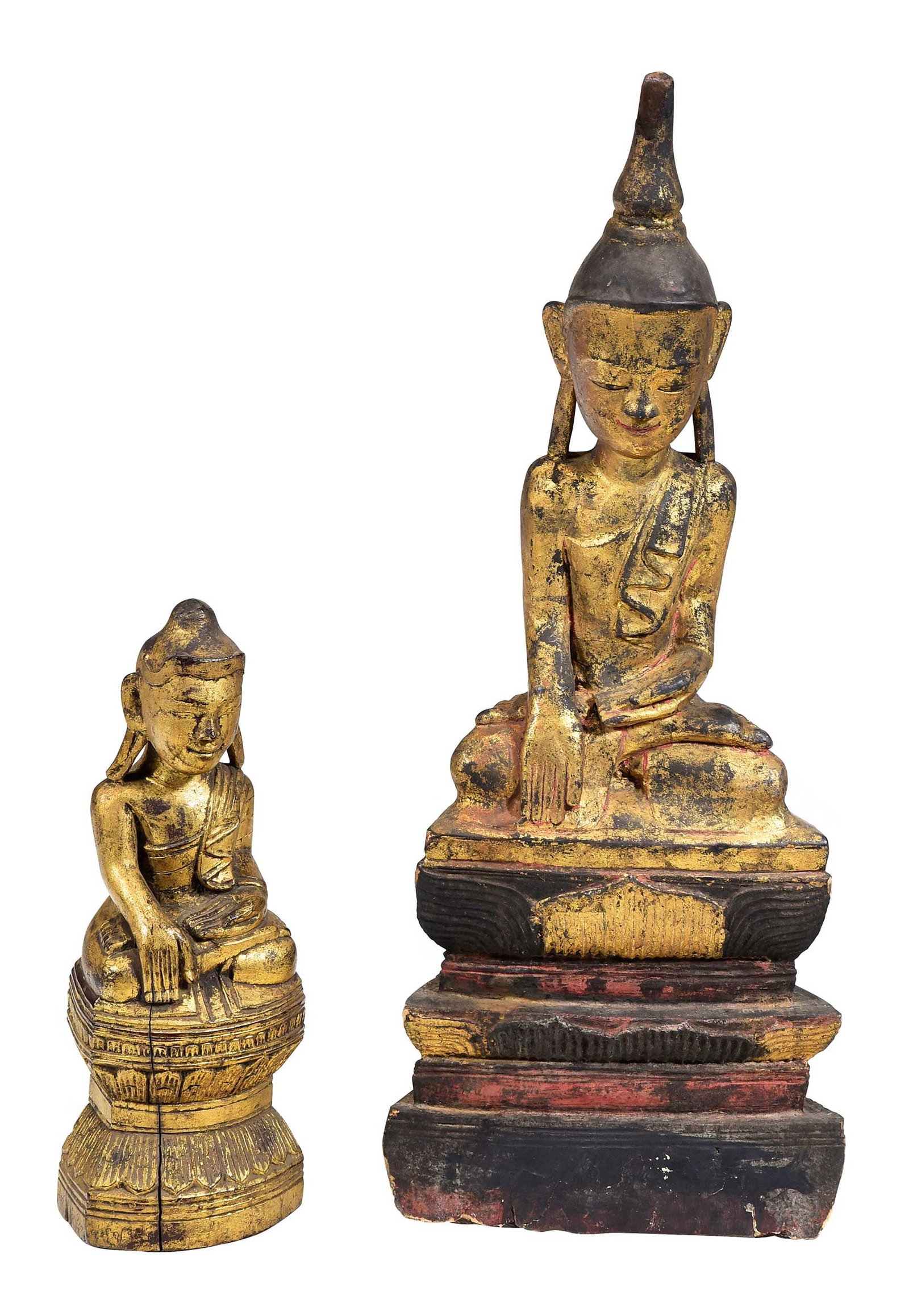 Two Burmese Shan Style Carved Giltwood Seated Buddha Figures (1 of 7)