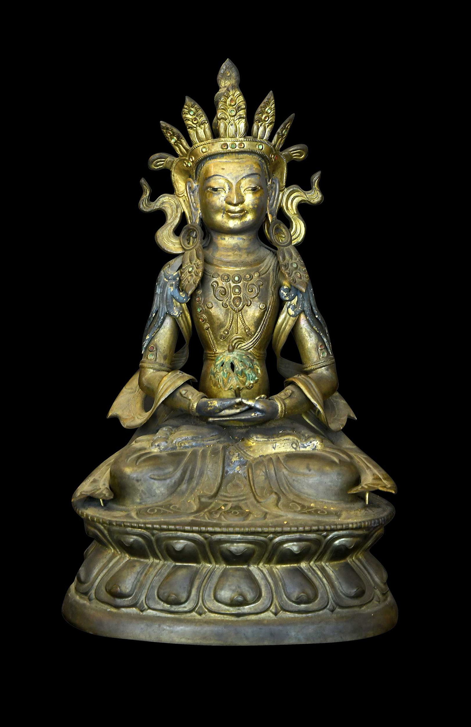 Sino-Tibetan Gilt Bronze Seated Bodhisattva Figure (1 of 9)