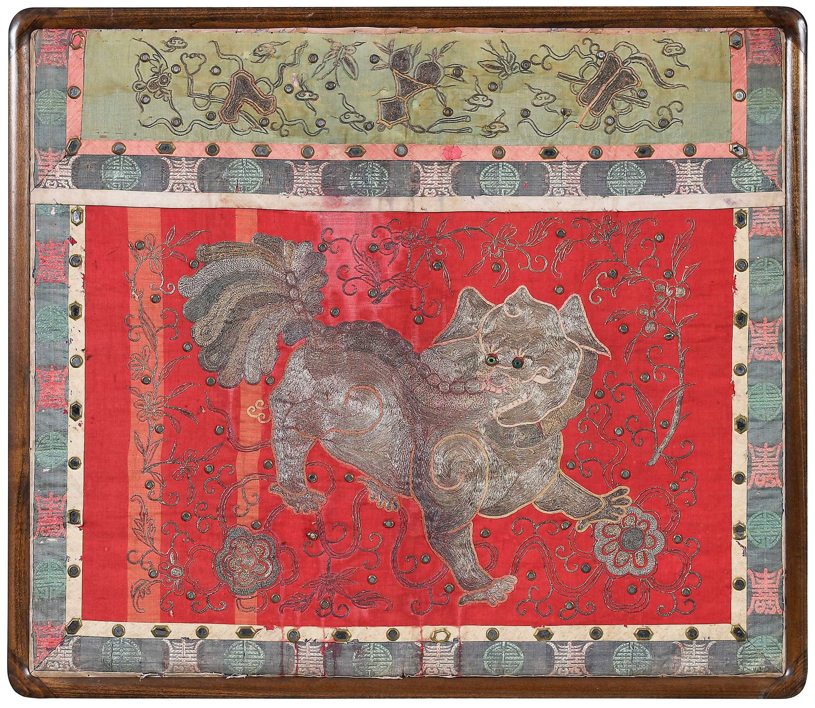 Framed Chinese Silk Needlework Fragment of Mythical Beast (1 of 4)
