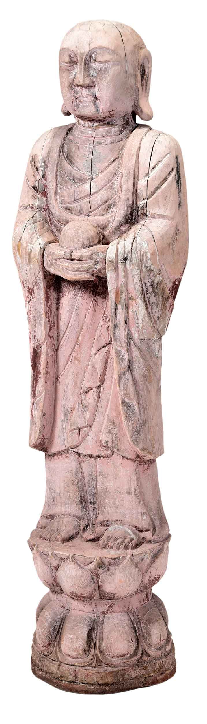Large Carved and Painted Wood Standing Buddhist Figure (1 of 6)