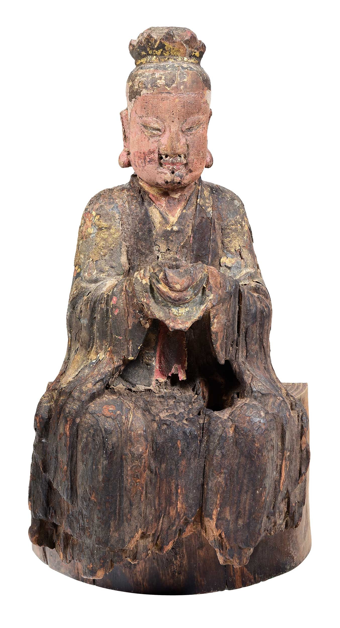 Chinese Carved and Polychrome Painted Wood Seated Figure (1 of 5)