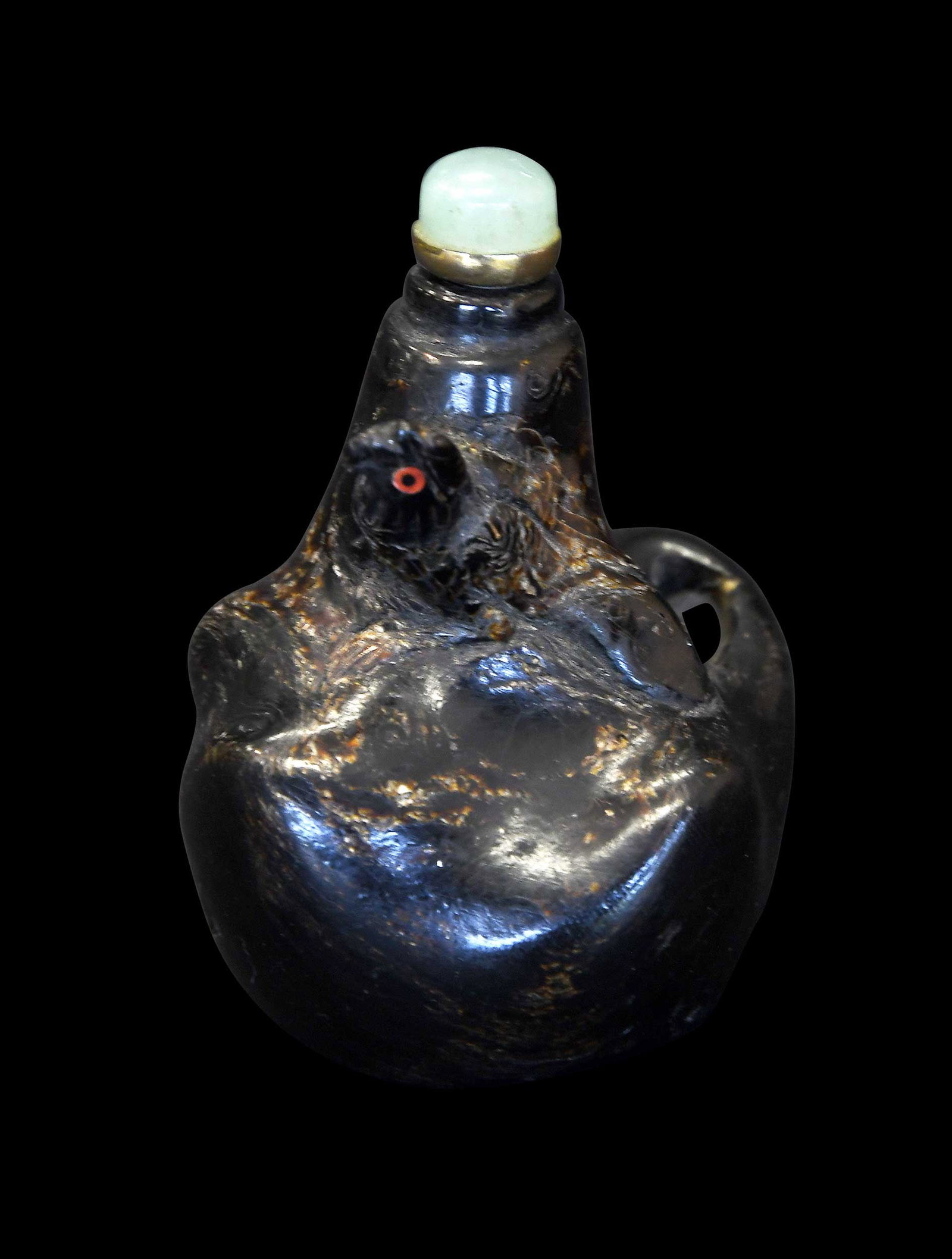 Chinese Carved Black Coral Snuff Bottle (1 of 5)
