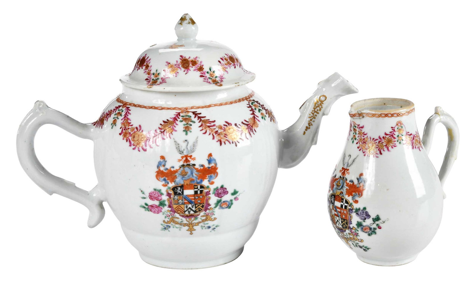 Fine Chinese Export Armorial Porcelain Teapot and Creamer, Matthew quarterly of Nine (1 of 11)