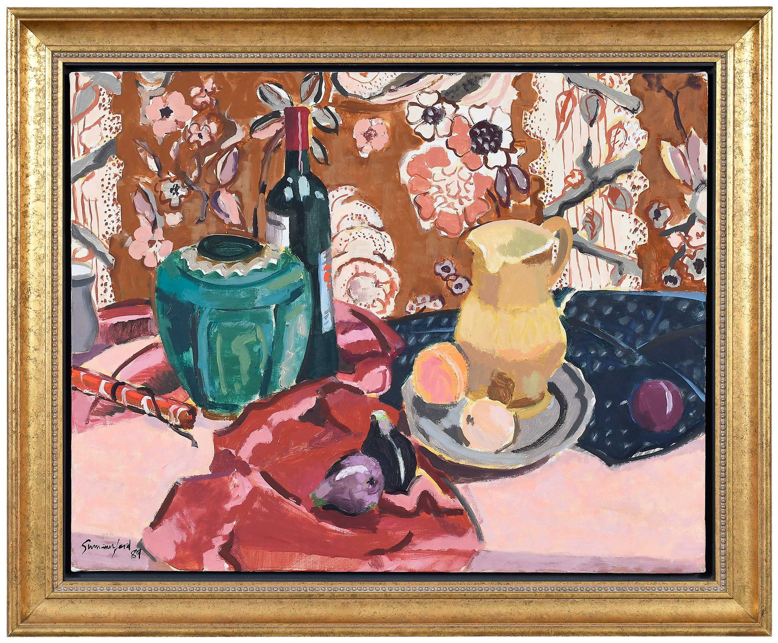 Ben Long Summerford: (American/Alabama, 1924-2015) Still Life with Yellow Pitcher, 1989, signed and dated lower left "Summerford 89", inscribed with possible artist's number verso, titled and dated verso, oil on canvas,