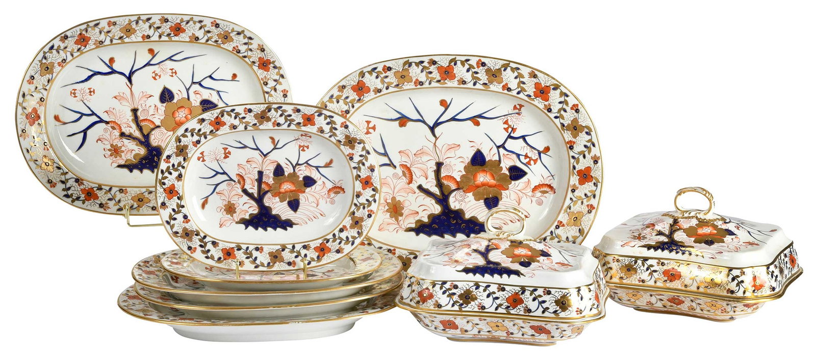 Nine Pieces of Derby Porcelain Serveware in the Imari Palette (1 of 7)