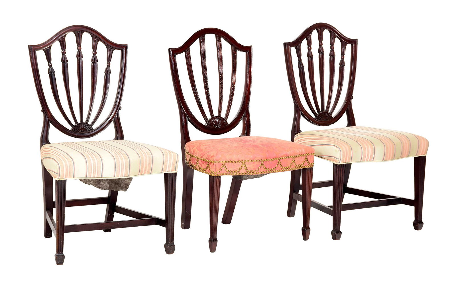 Pair of George III Style Carved Mahogany Shield BackSide Chairs with One Additional (1 of 11)