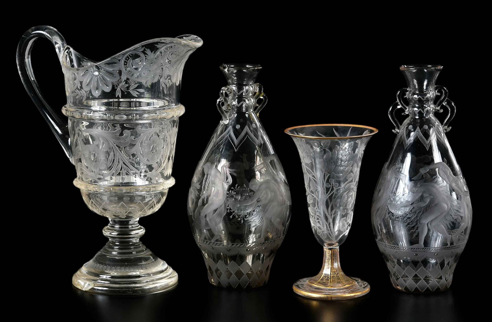 Pair of Simon Gate Orrefors Etched Decanters with Pitcher and Glass (1 of 8)