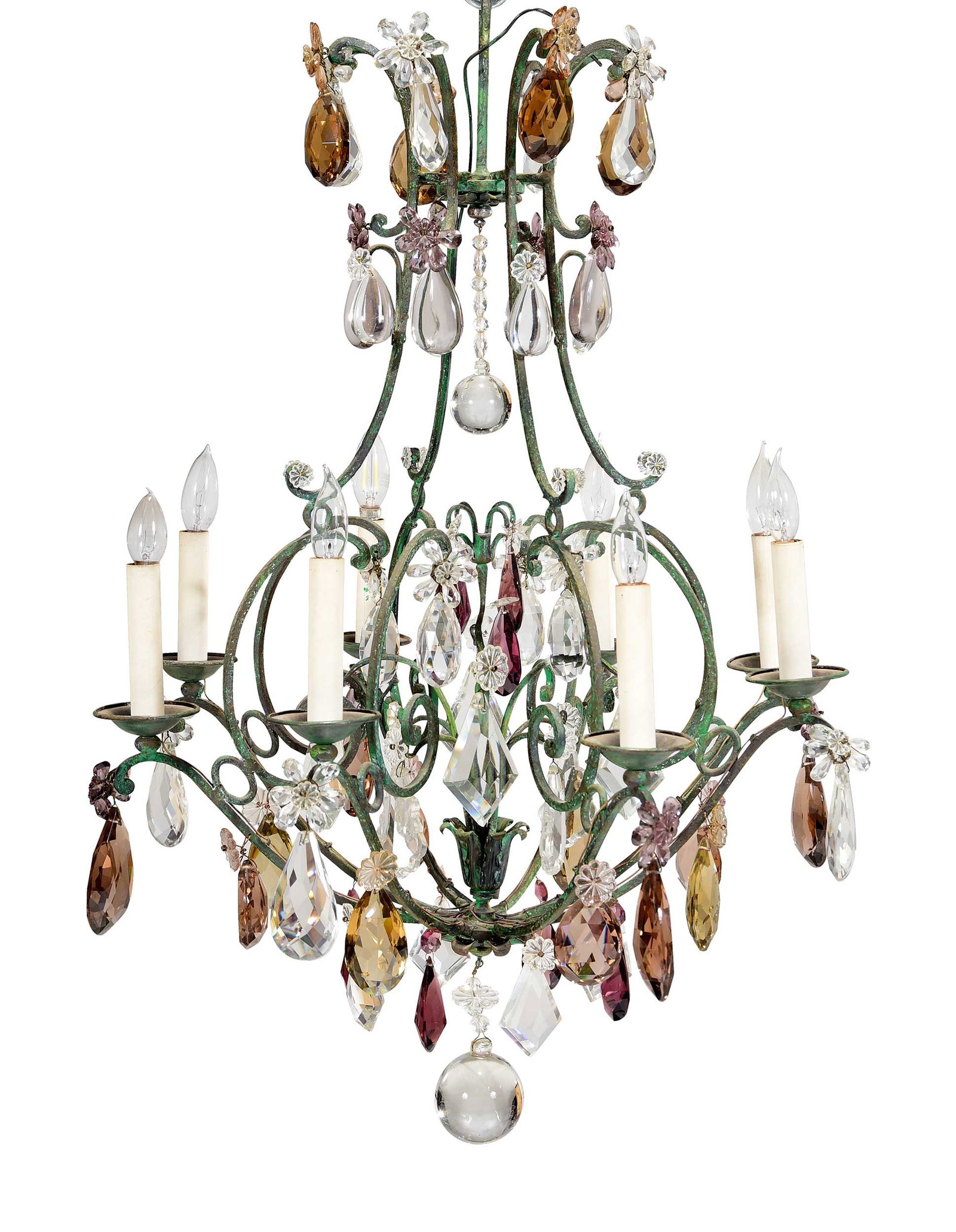 Venetian Style Paint Decorated Wrought Iron and Glass Eight Light Chandelier (1 of 6)