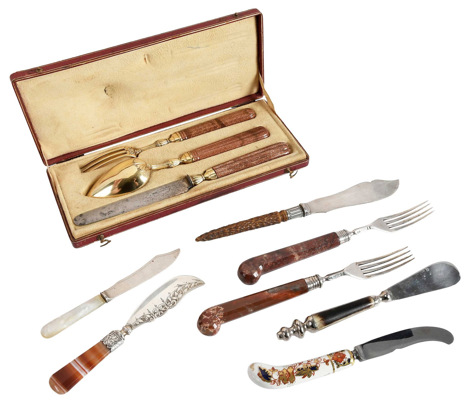 Ten Silver Flatware and Serving Pieces With Stone/Bone Handles (1 of 8)