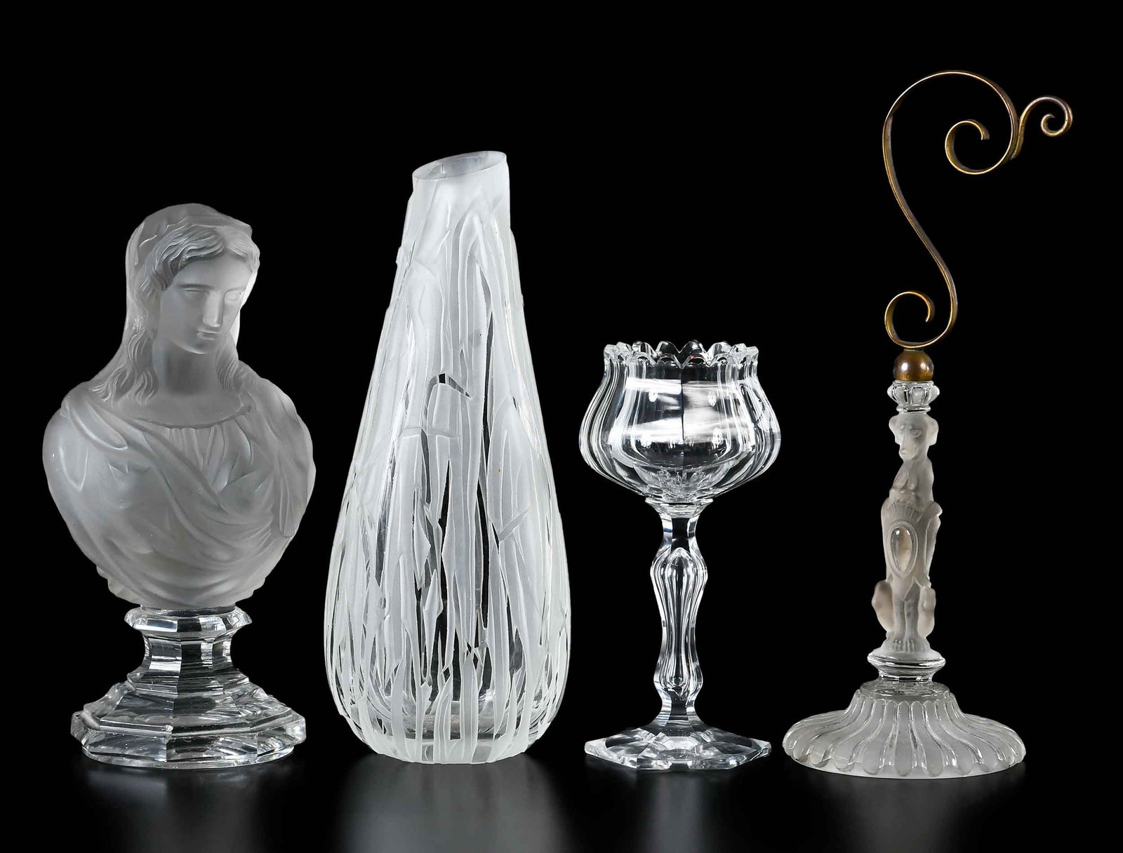 Four Frosted and Clear Glass Table Objects Including Baccarat (1 of 6)