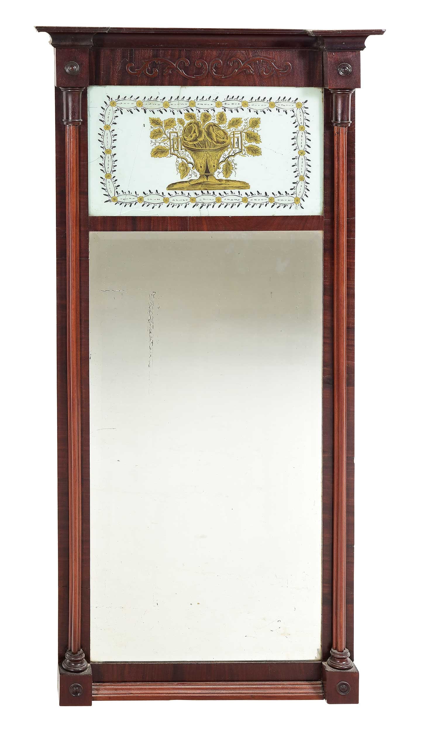 American Classical Mahogany Eglomise Mirror (1 of 8)