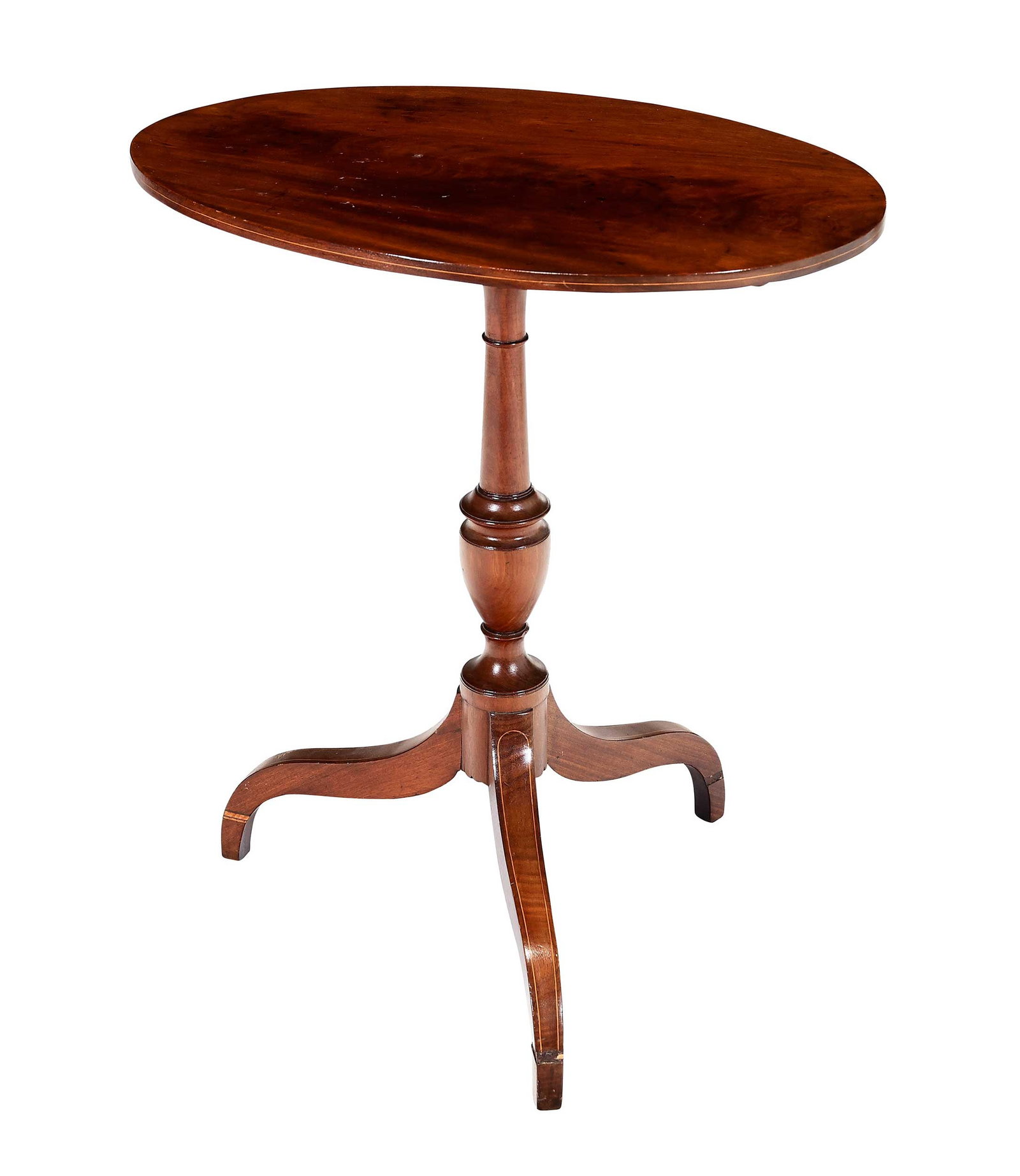 American Federal Inlaid and Figured Mahogany Tripod Tilt Top Candlestand (1 of 8)