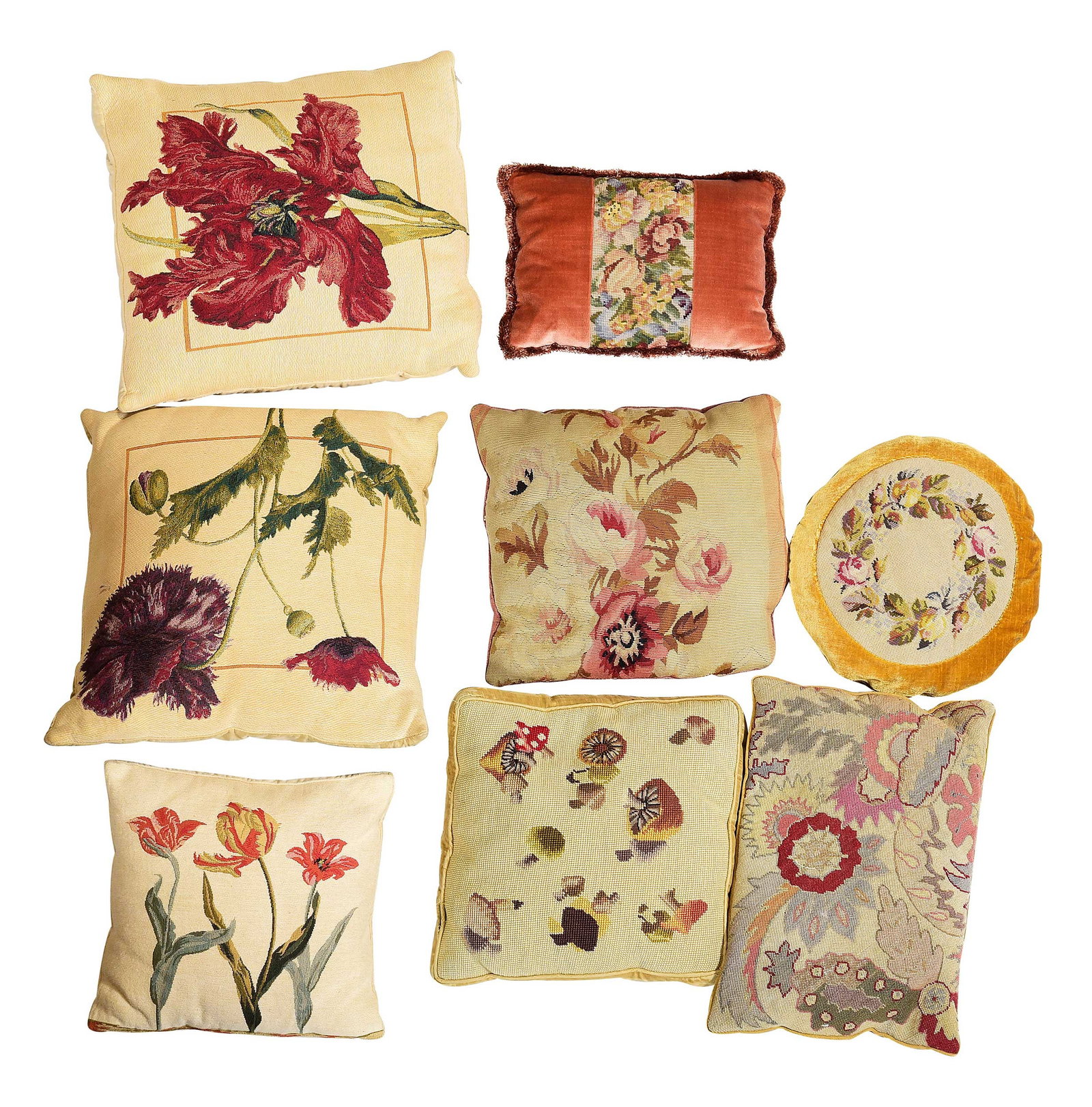 Group of Eight Floral Needlepoint Decorative Pillows (1 of 6)