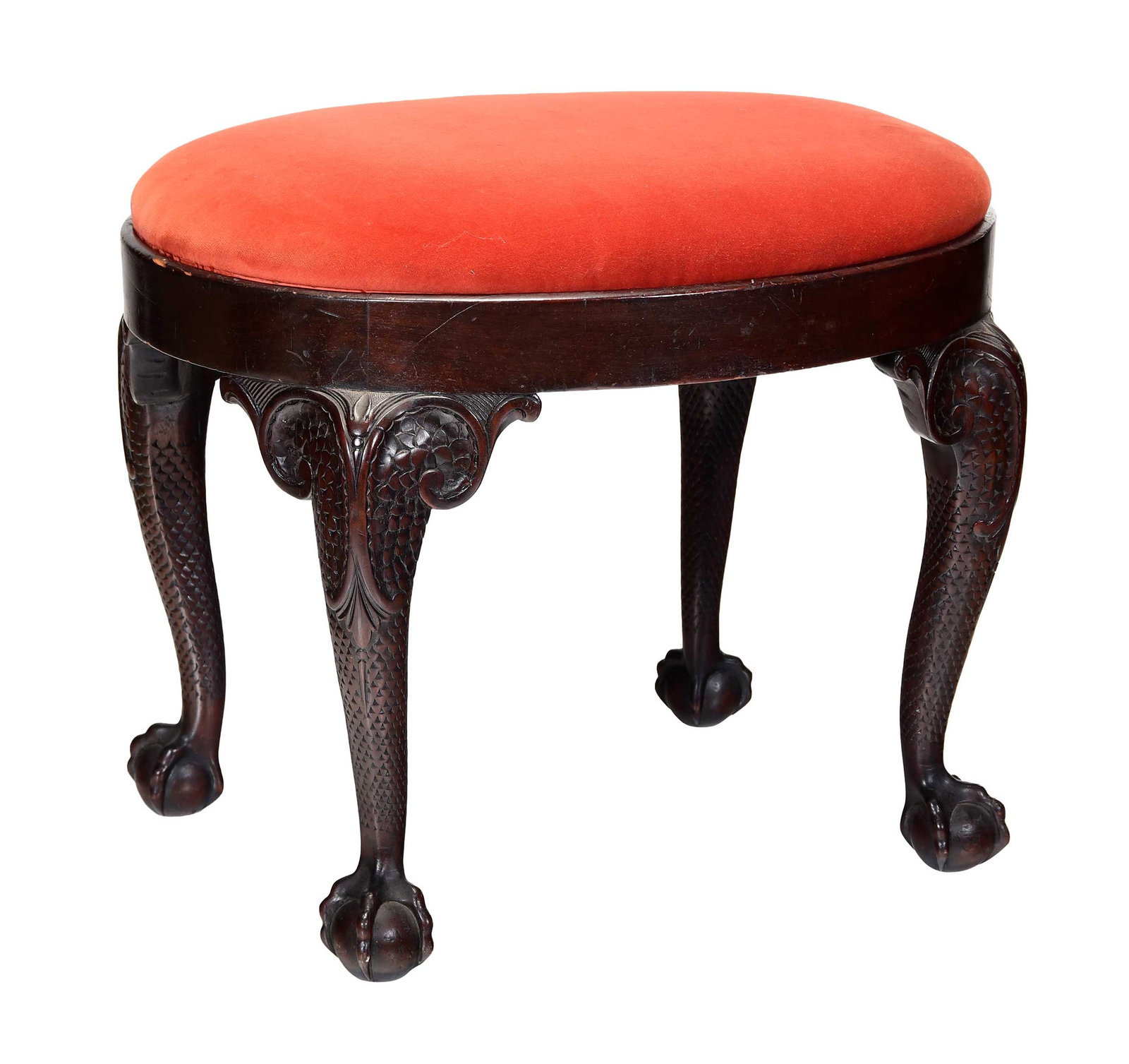 Chippendale Style Carved Mahogany Ball and Claw Foot Oval Stool (1 of 5)