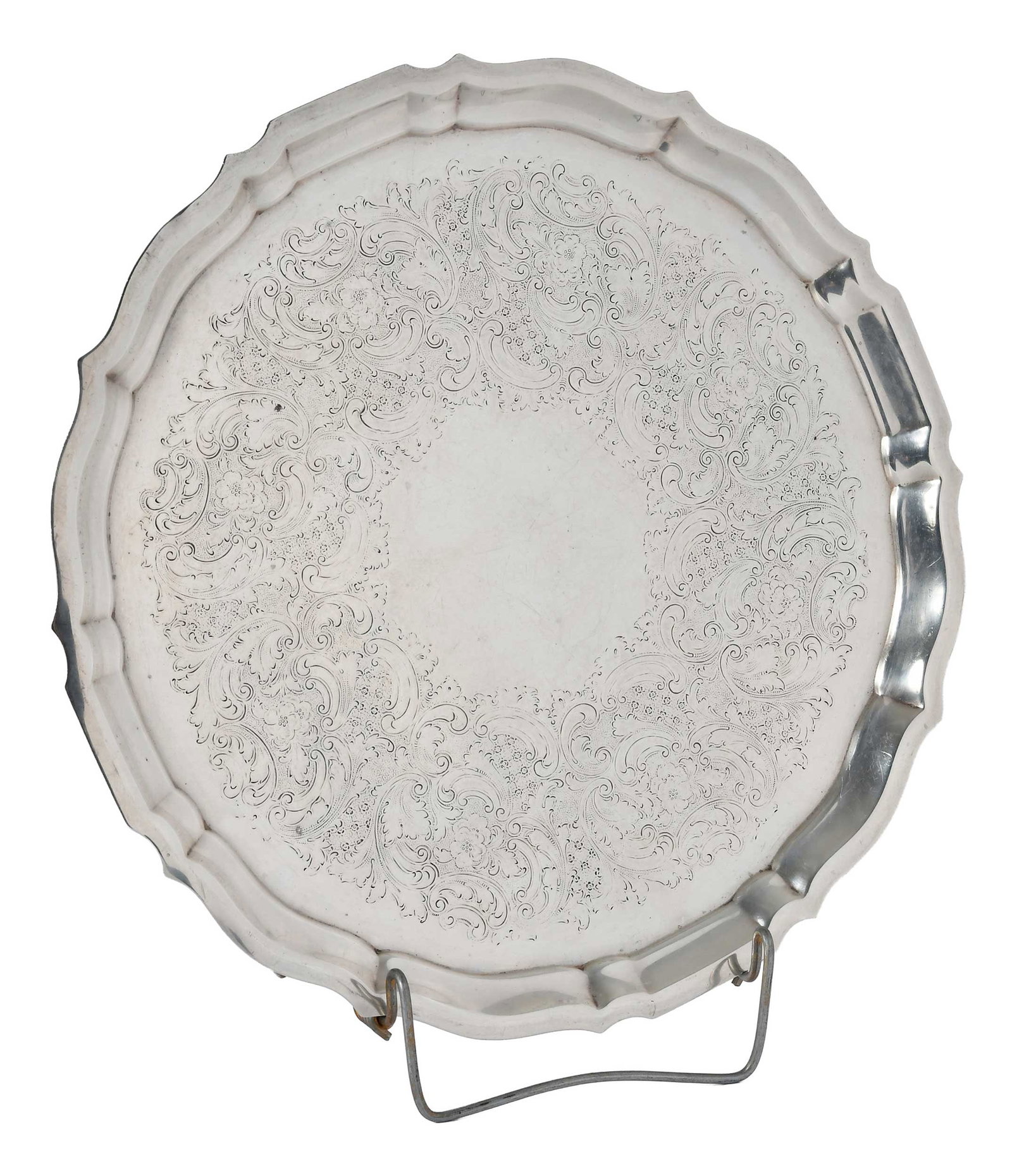 Shreve, Crump & Low Sterling Tray: American, 20th century, round with scalloped border, no monogram, marks for maker Gorham and retailer Shreve, Crump & Low, 37.74 oz. T., 14 in. Provenance: The Collection of Joe Matthews and John Shan