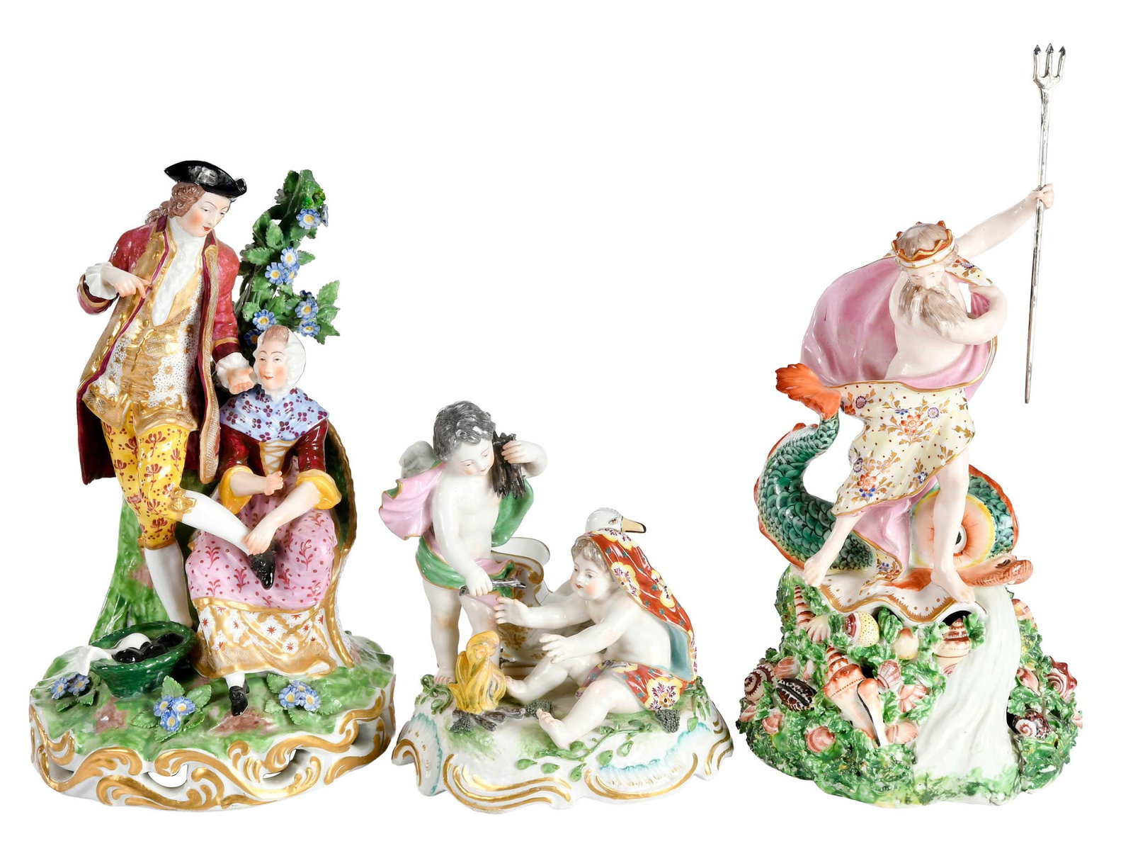 Three Meissen Style Porcelain Figural Groups (1 of 12)