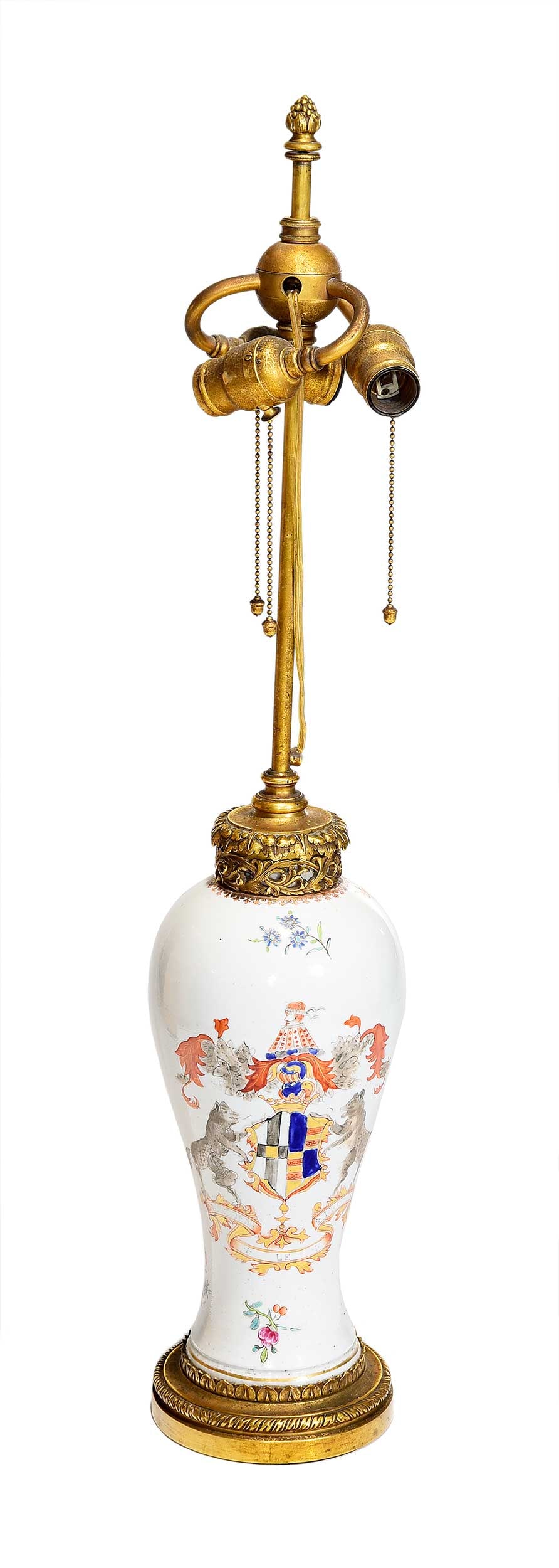 Chinese Export Armorial Porcelain Vase Mounted as Lamp (1 of 4)