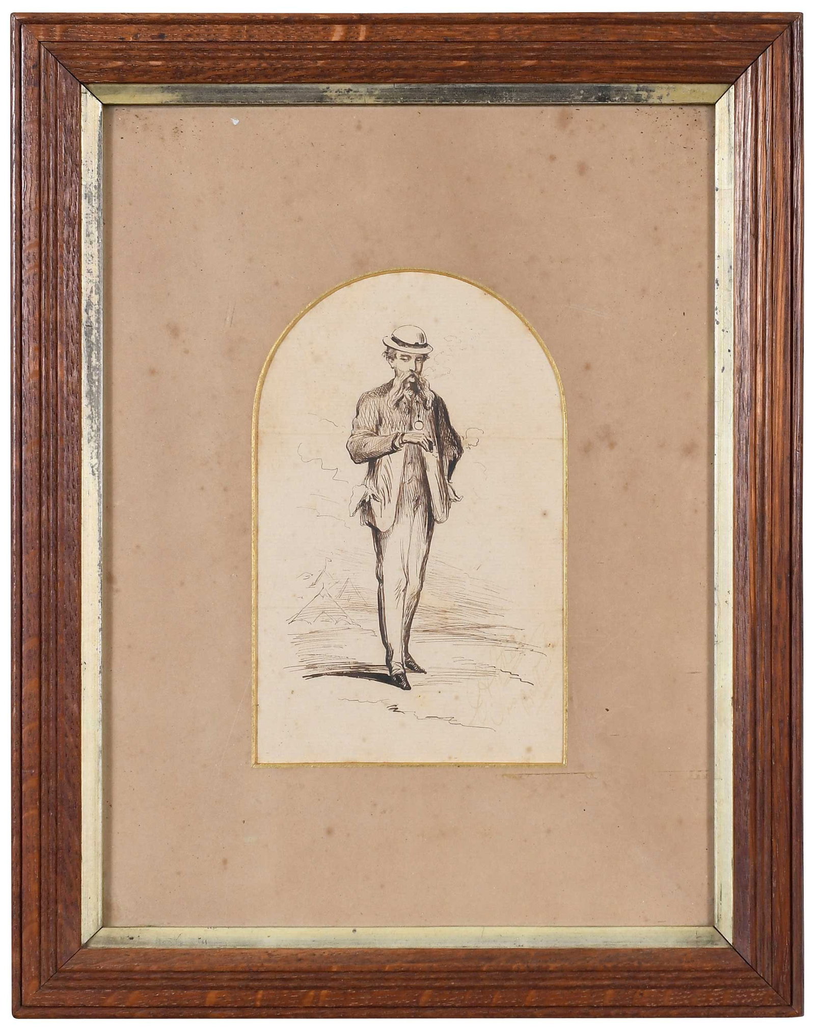 Portrait of British Actor, Edward Askew Sothern: (British, 19th century) E.A. Sothern as Brother Sam, titled lower right, pen and ink on laid paper, 8-1/4 x 6 in.; original wood frame, 14-1/8 x 11-1/8 x 7/8 in. Provenance: The Collection of Joe Matt