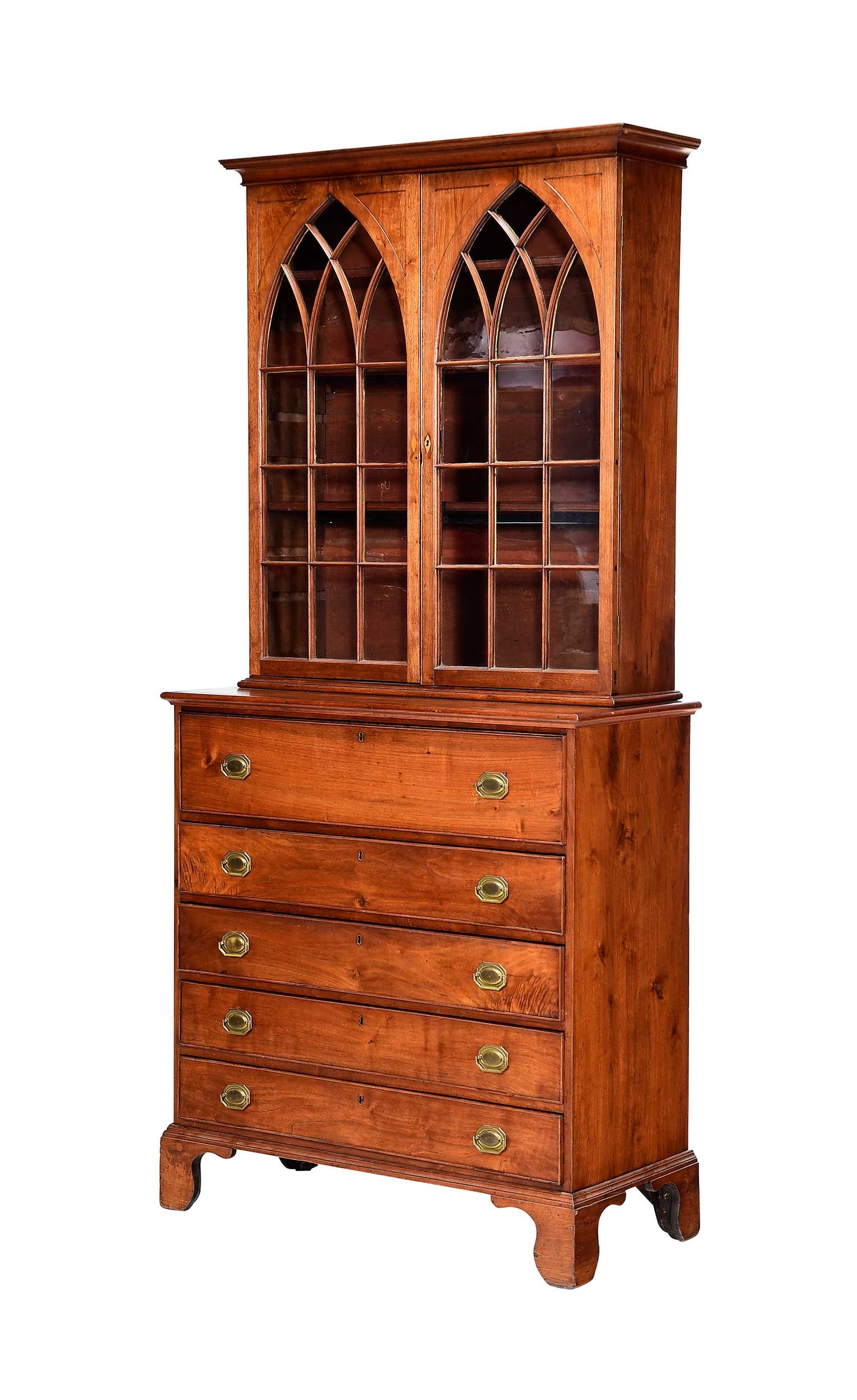 Southern Federal Figured Walnut Bookcase on Chest (1 of 14)