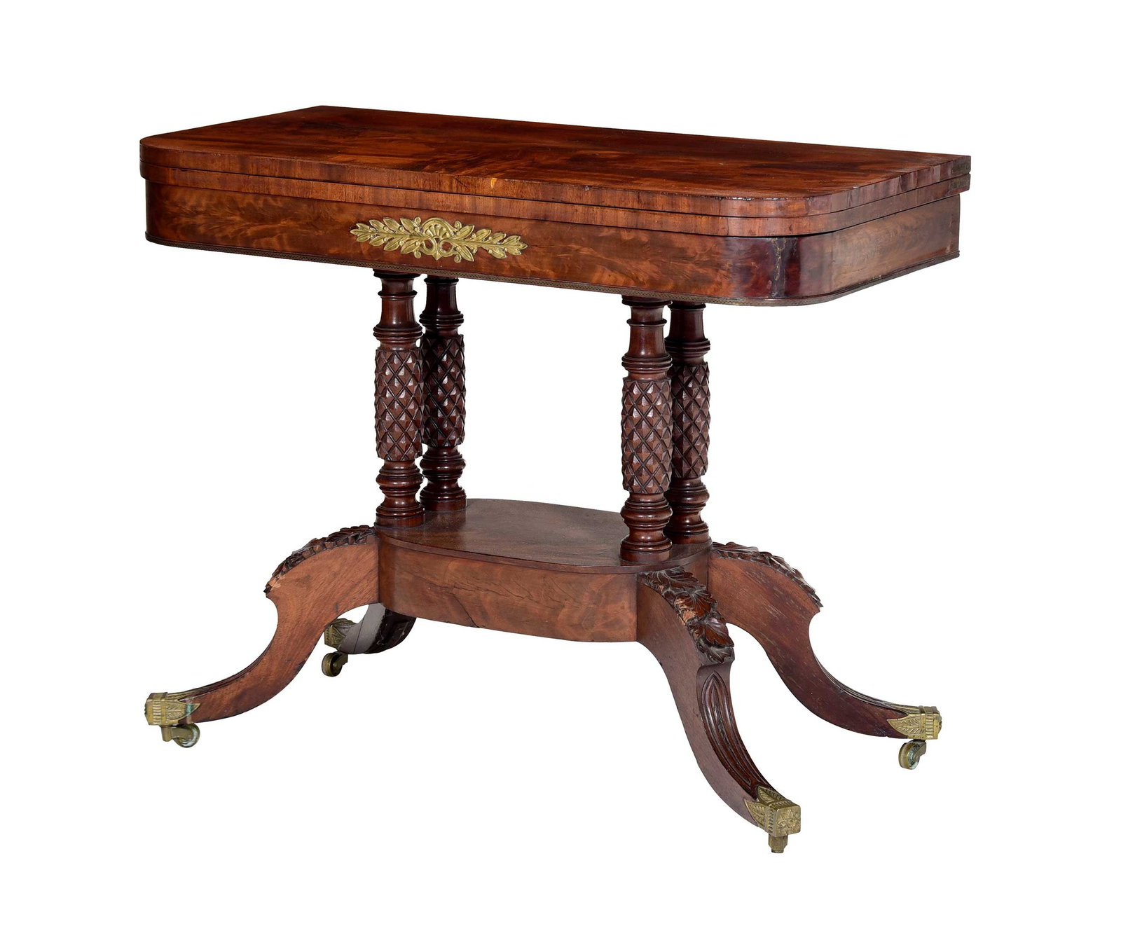 American Classical Carved and Figured Mahogany Games Table (1 of 13)