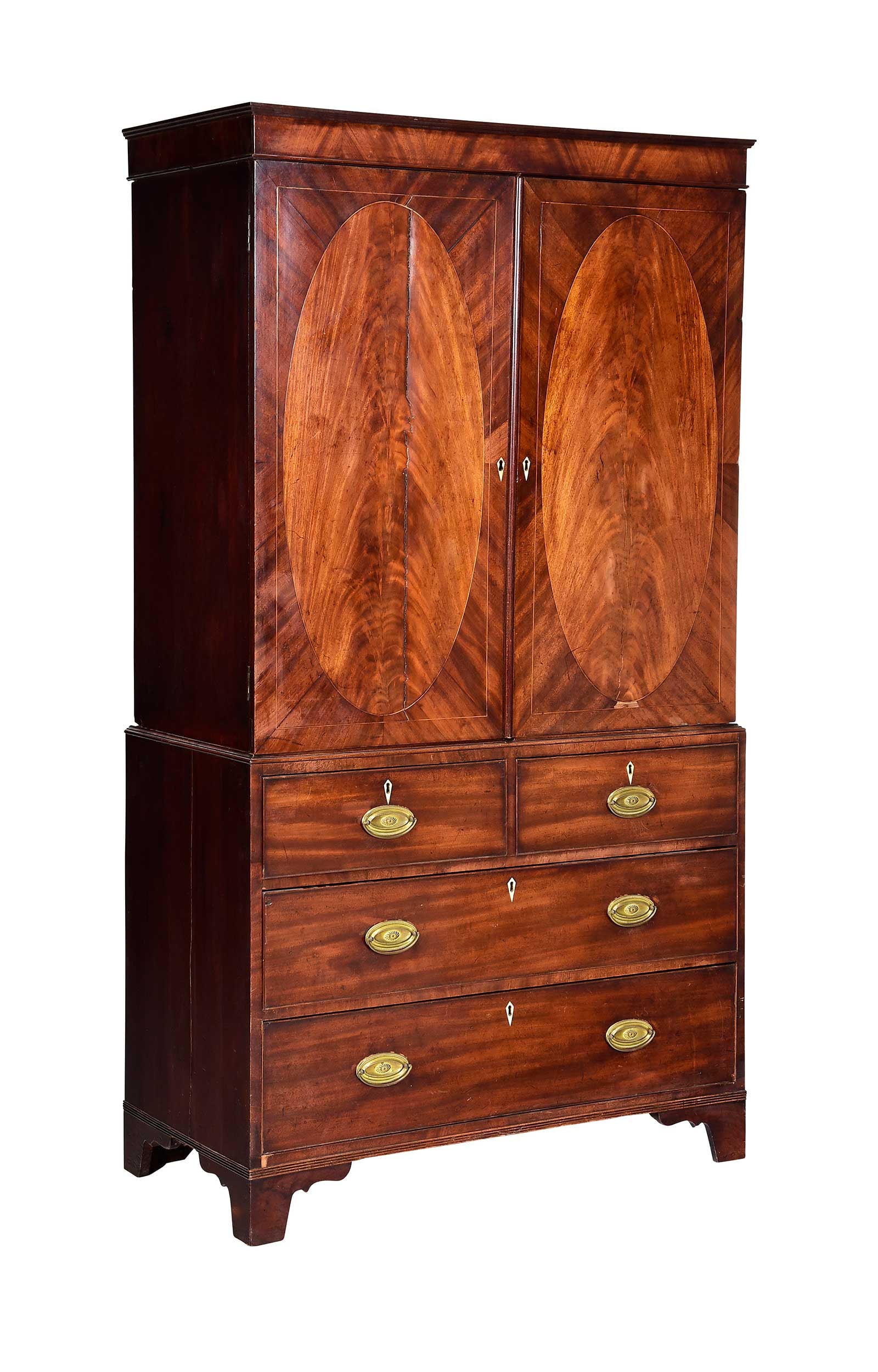 George III Inlaid and Figured Mahogany Linen Press (1 of 16)