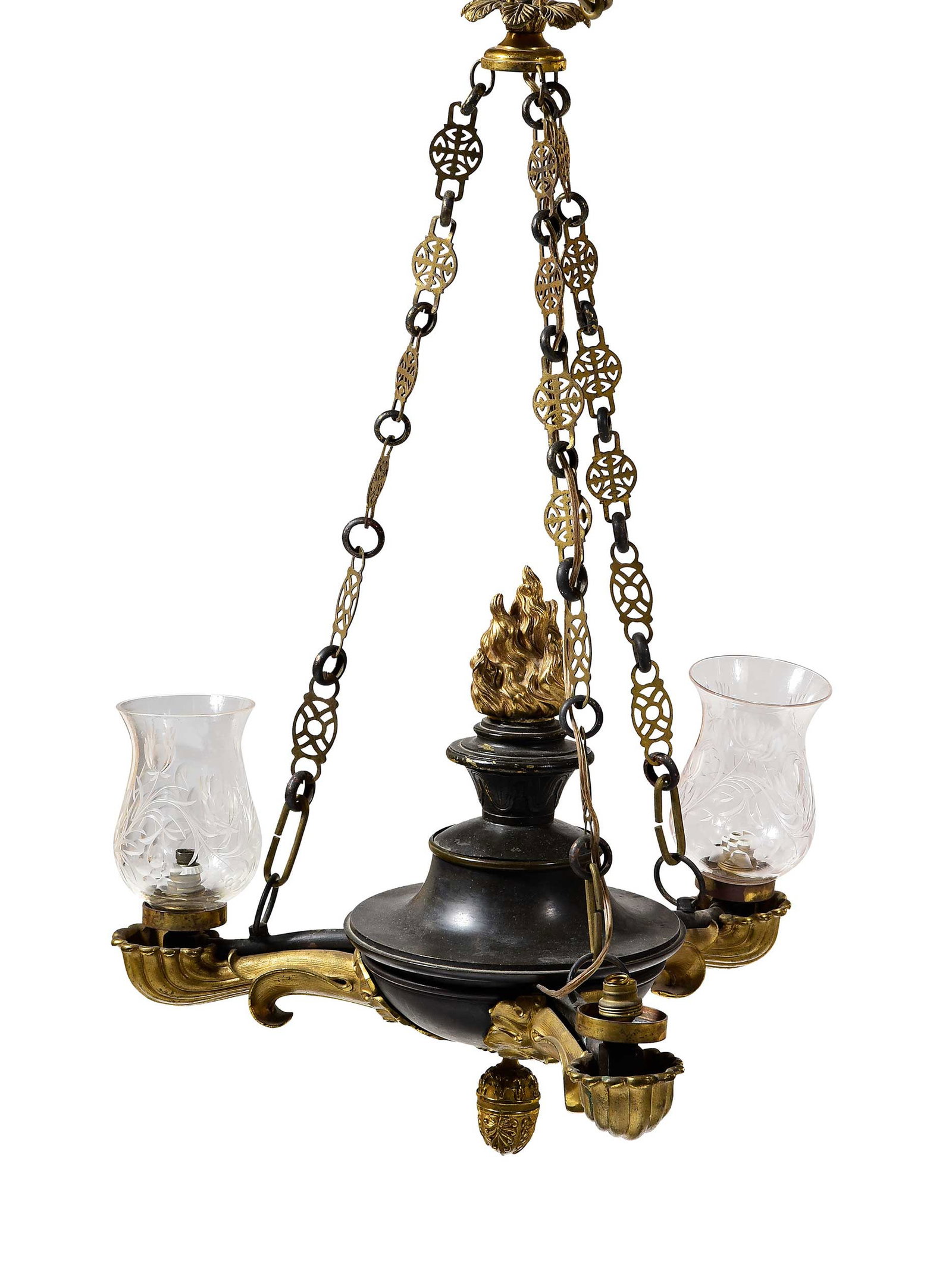 Empire Style Bronze Colza Form Three Light Chandelier (1 of 7)