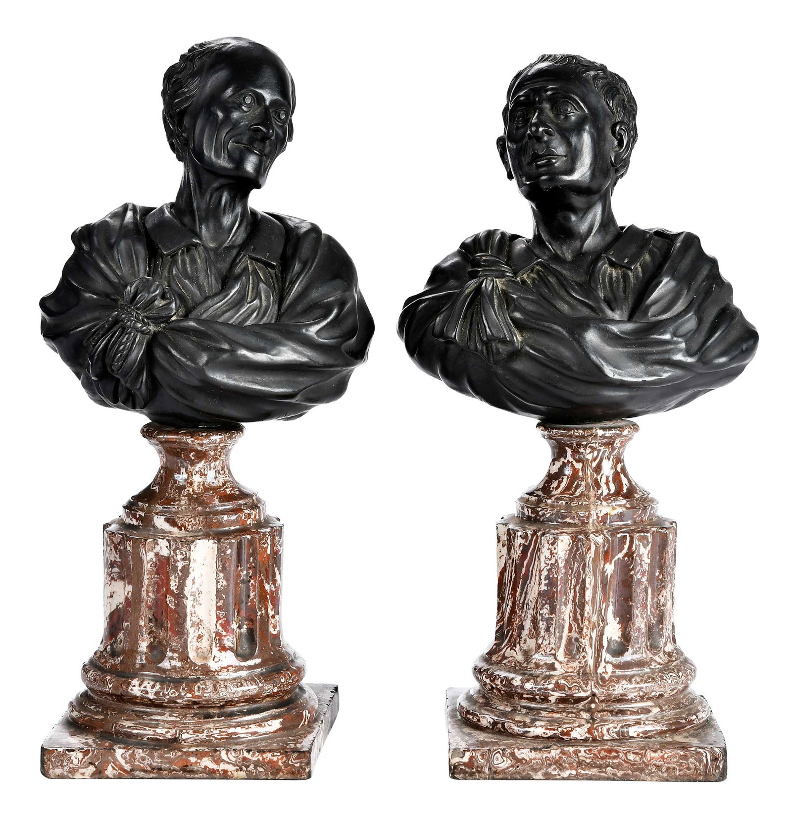 Pair of Black Basalt Classical Busts with Marbleized Bases (1 of 7)