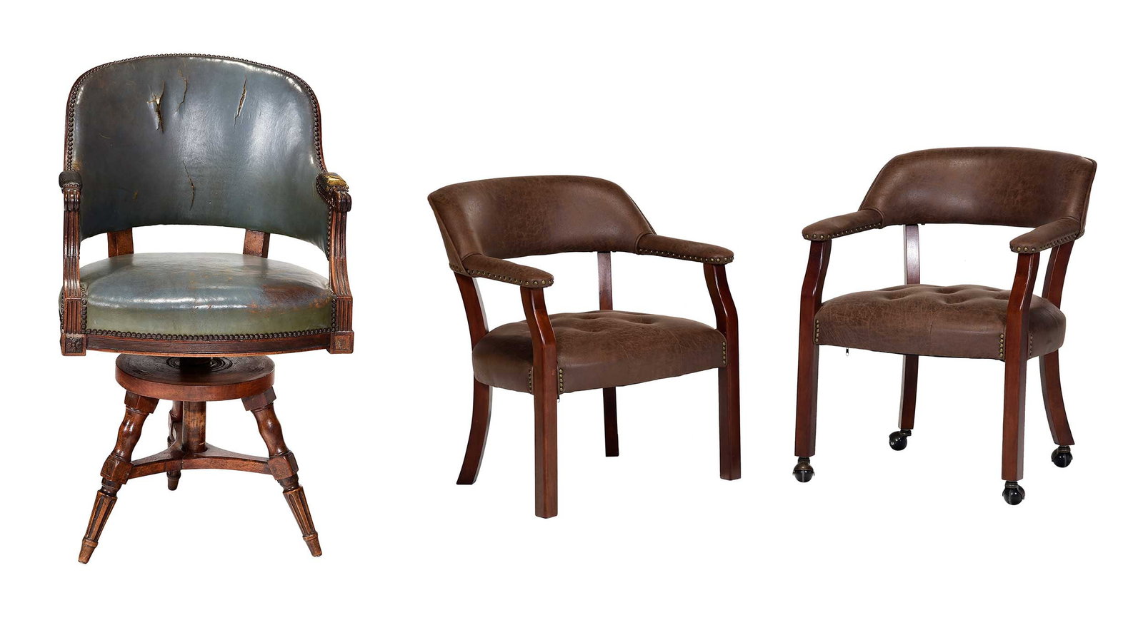 Louis XVI Style Carved Walnut Swiveling Office Chair with Two Additional (1 of 10)
