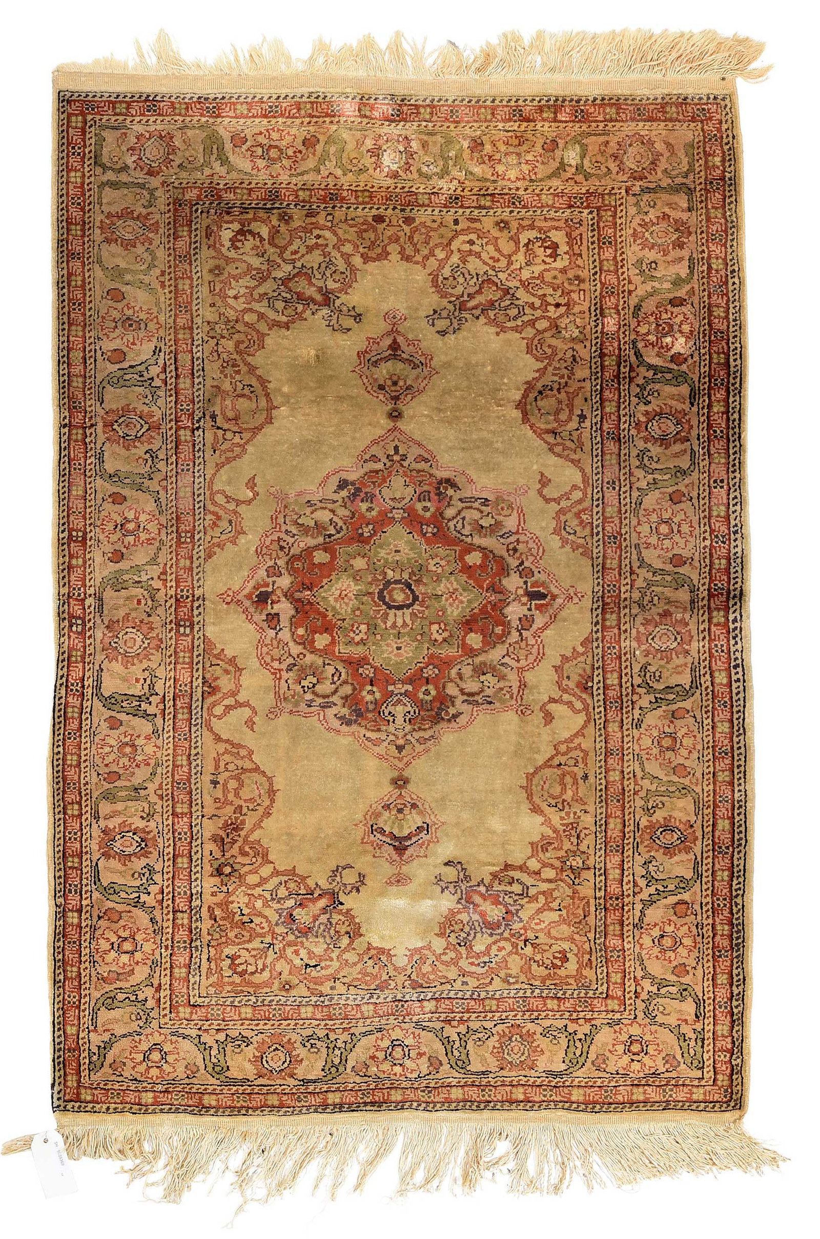 Tabriz Rug: mid 20th century, central medallion on green field, 4 ft. 3 in. x 2 ft. 11 in. Provenance: The Collection of Joe Matthews and John Shank, Shepherdstown, West Virginia