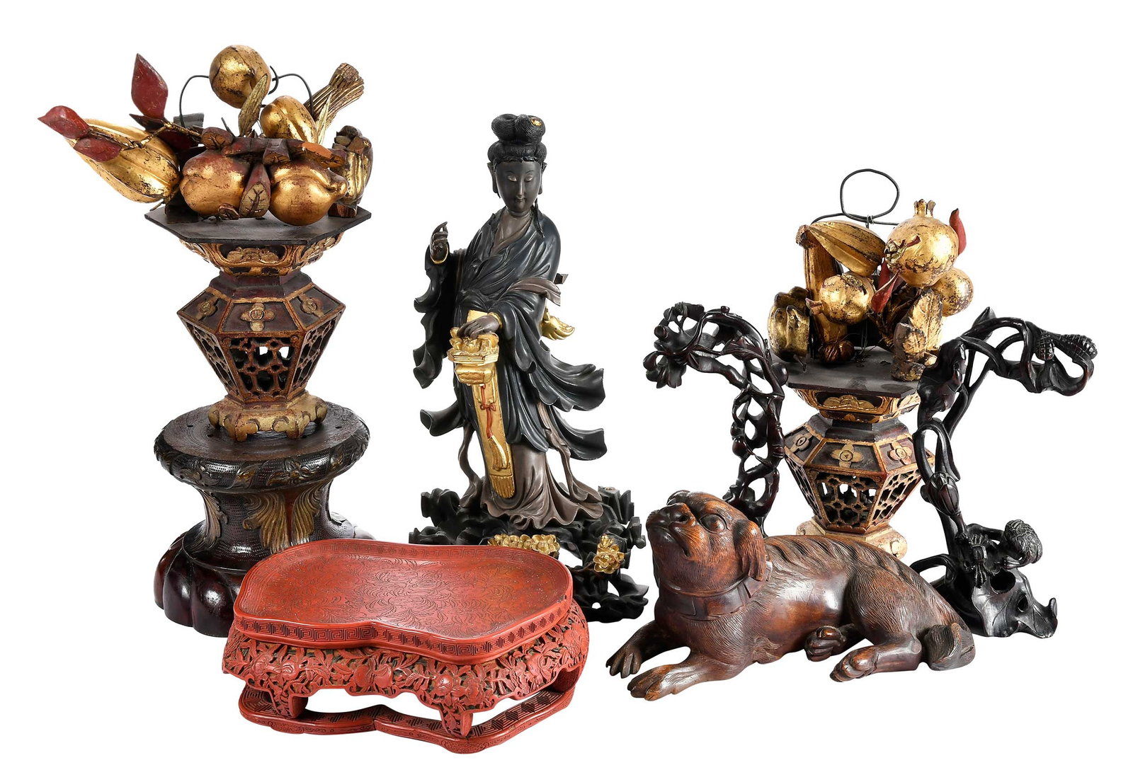 Group of Eight Asian Carved Wood Decorative Objects (1 of 5)